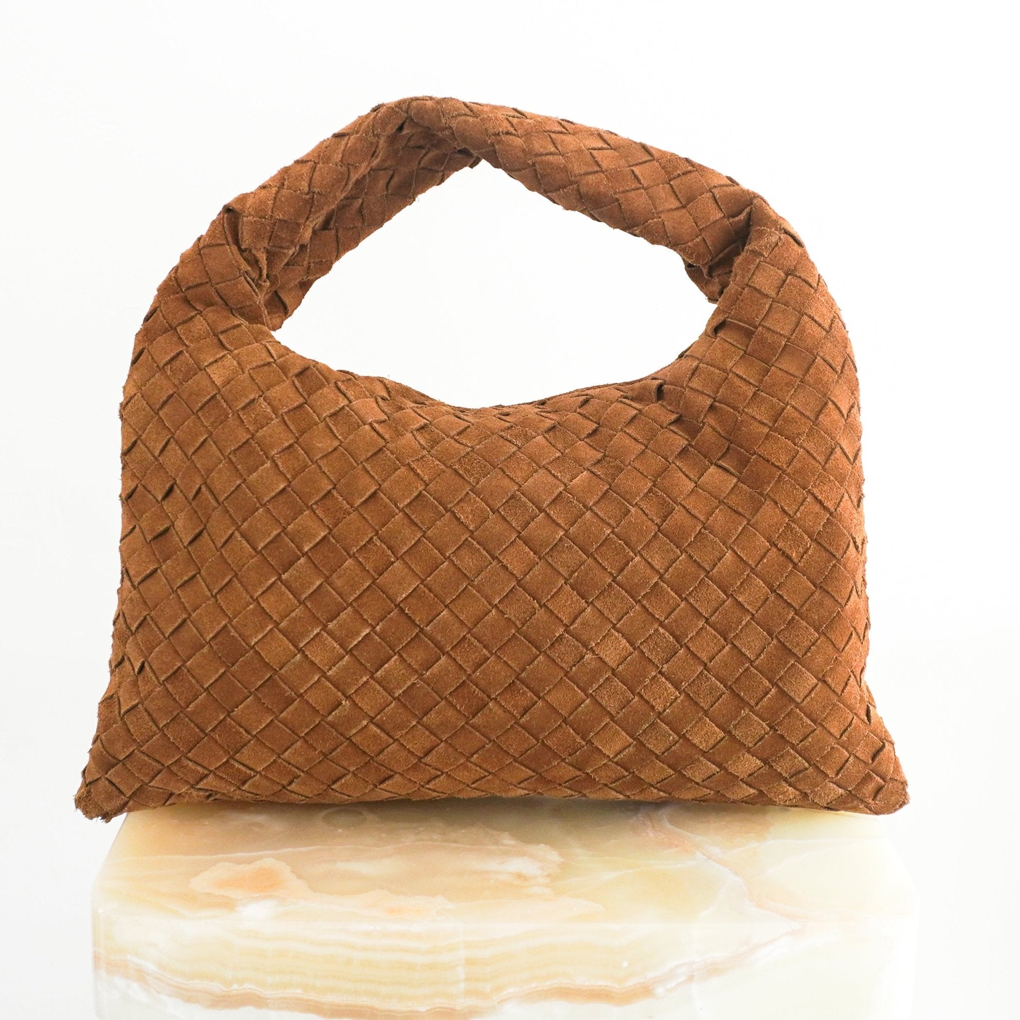 Bottega Veneta Intrecciato Medium Hop Suede Shoulder Bag in Tan RRP £3370 | Authentic Preloved - Reloved Again