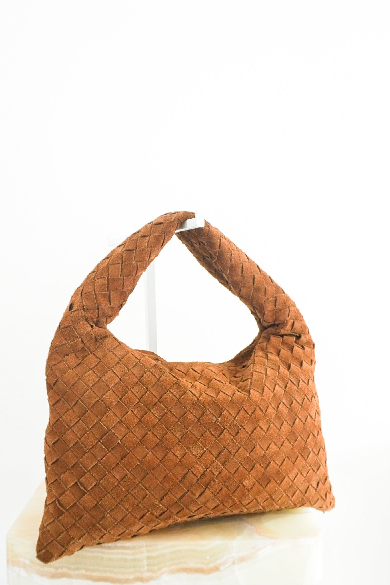 Bottega Veneta Intrecciato Medium Hop Suede Shoulder Bag in Tan RRP £3370 | Authentic Preloved - Reloved Again