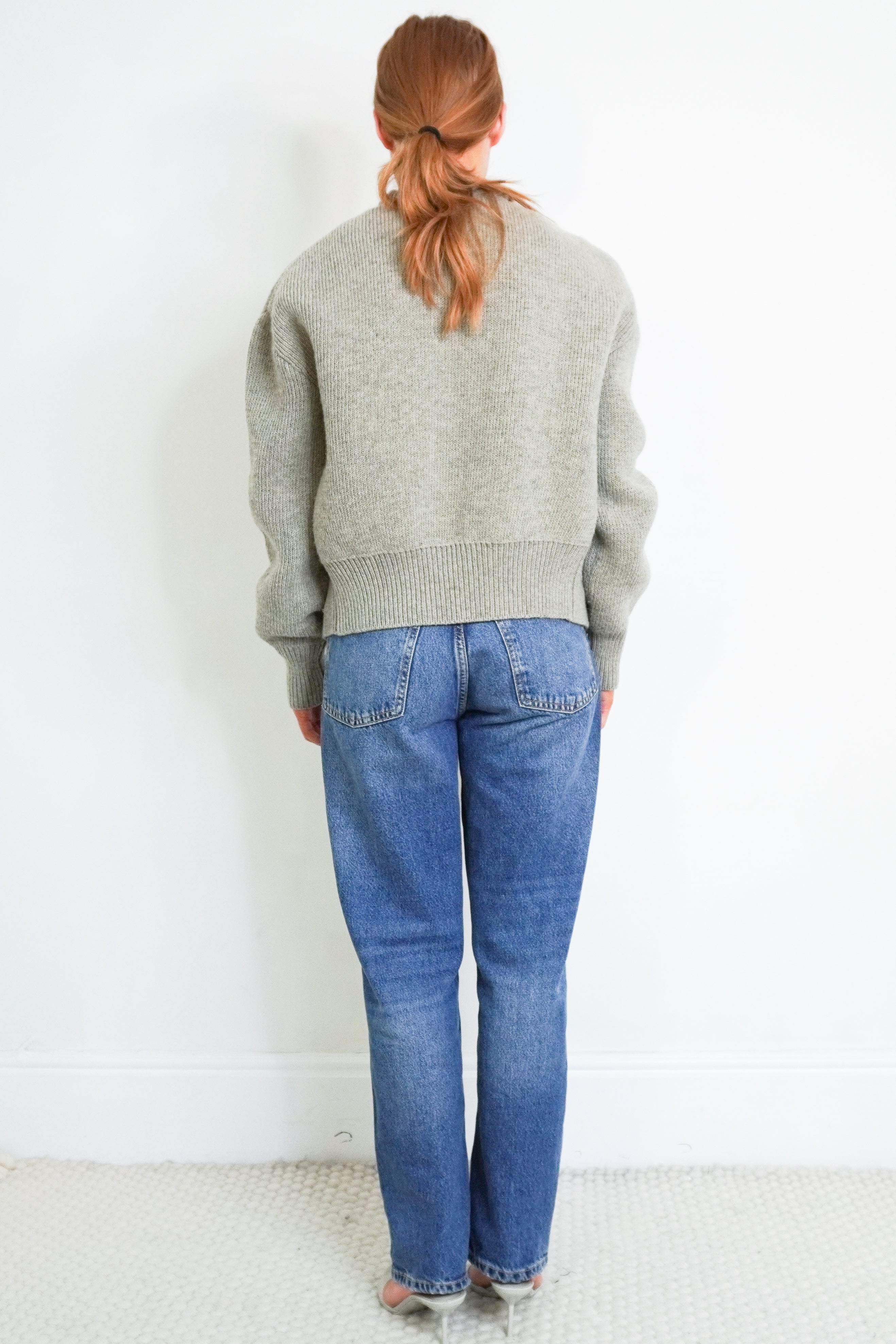 Bottega Veneta Wool Chain Cardigan in Cement Melange back photo chelsea london