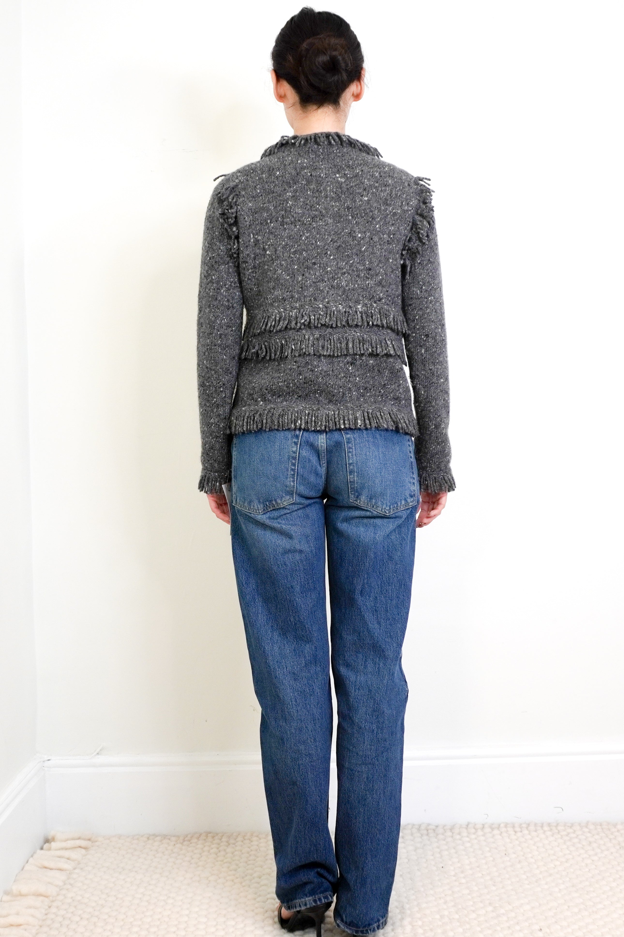 Bruno-Manetti-Grey-Knitted-Fringe-Blazer-back-picture-Chelsea-London