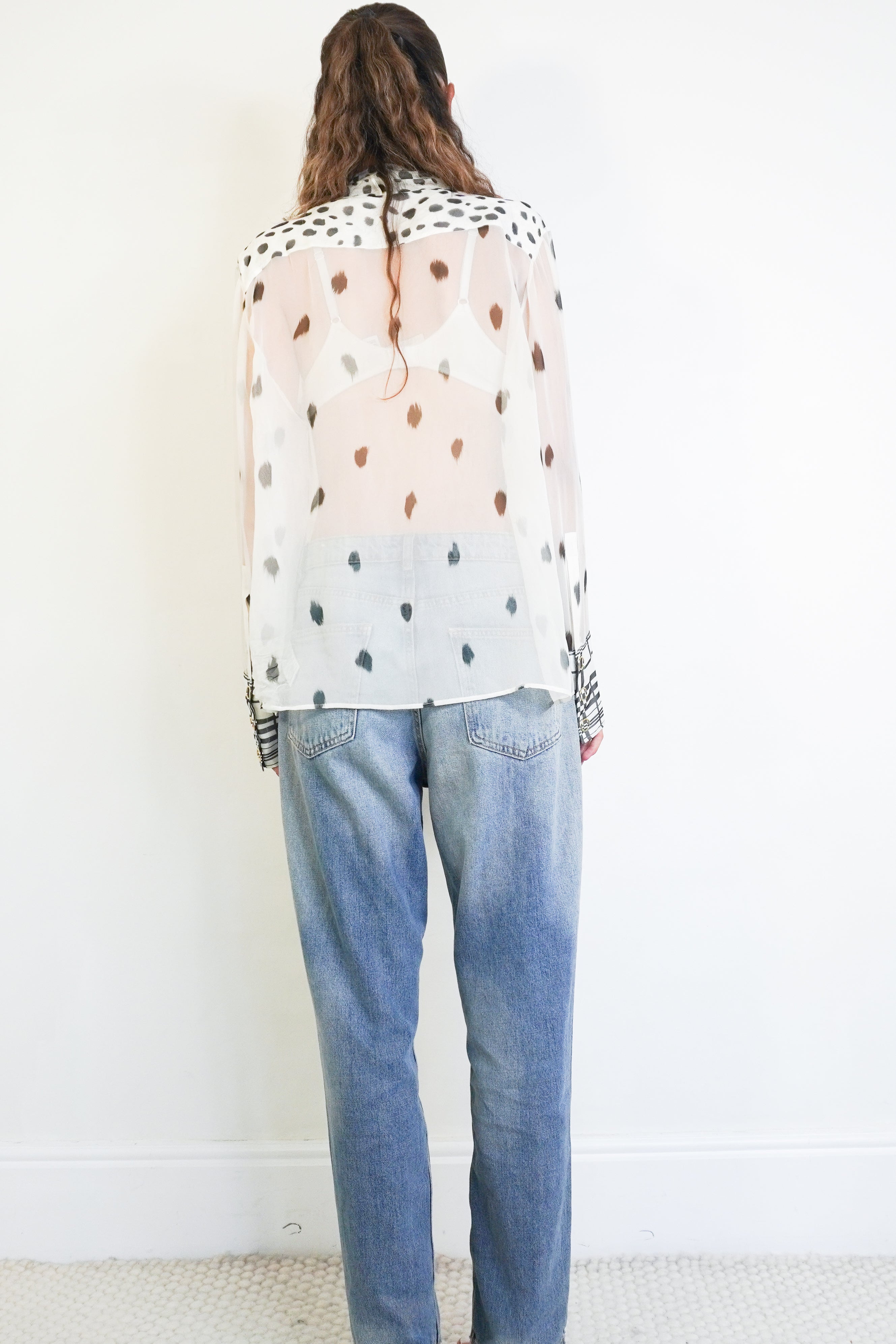 Burberry Dalmatian & Check Print Mulberry Silk Blouse back photo chelsea london