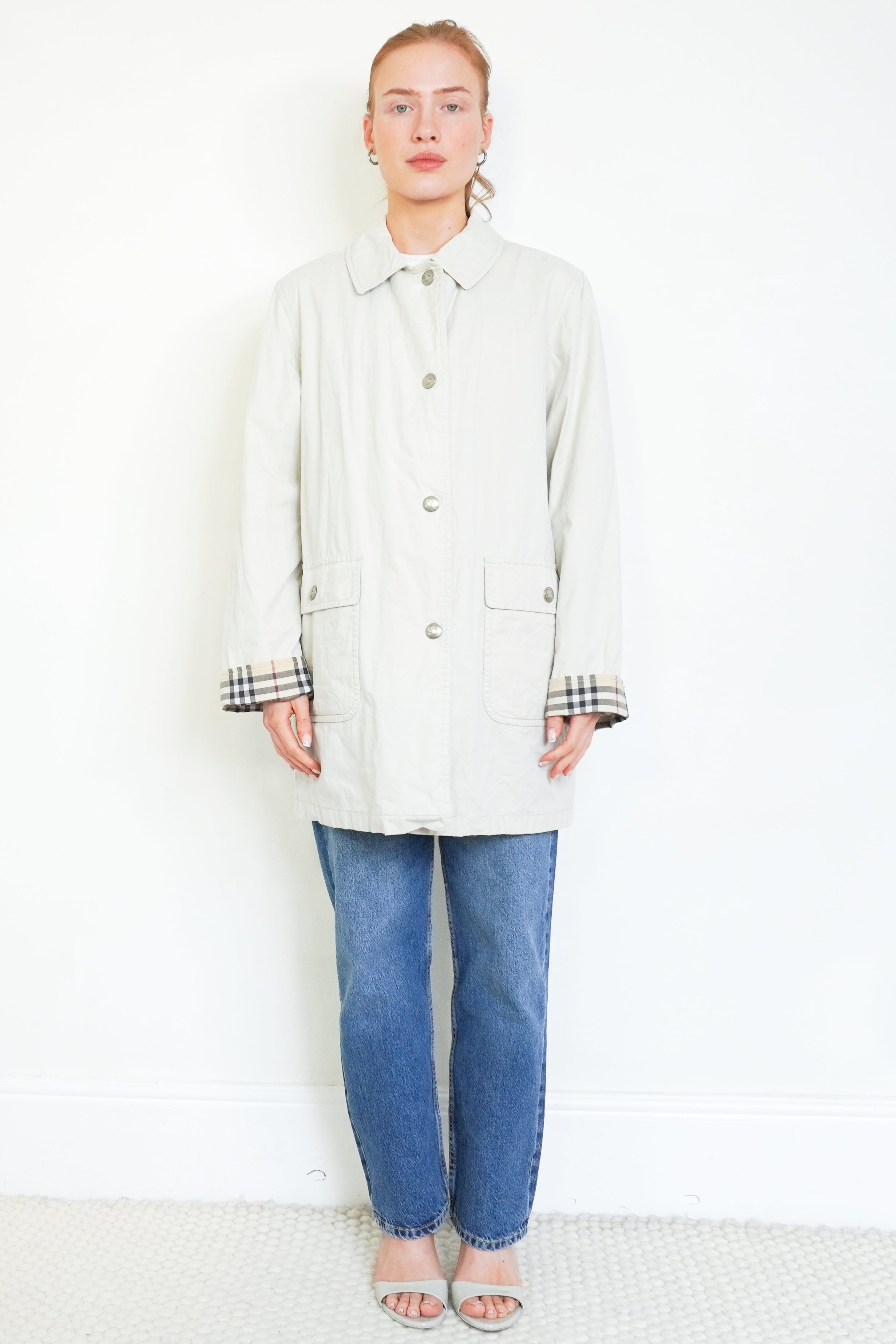 Burberry London Light Cream Cotton Car Coat front photo chelsea london