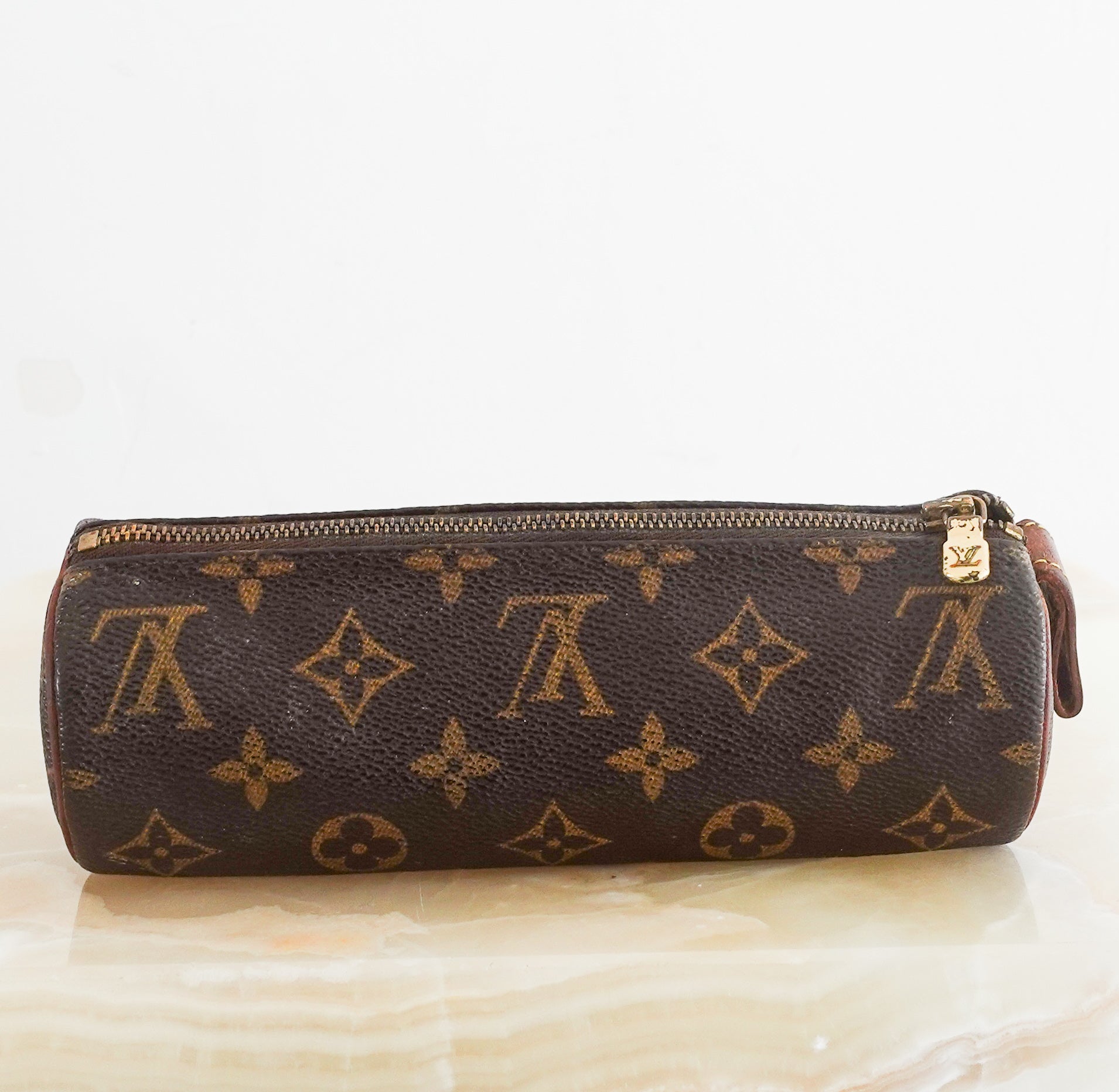 Leather monogram pencil case