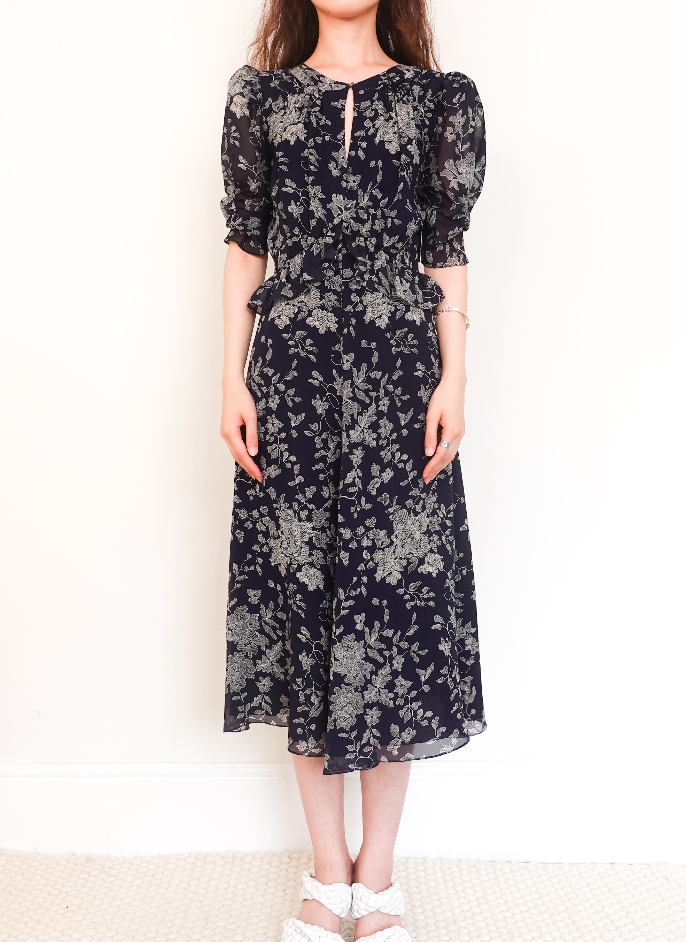 Navy blue floral midi dress