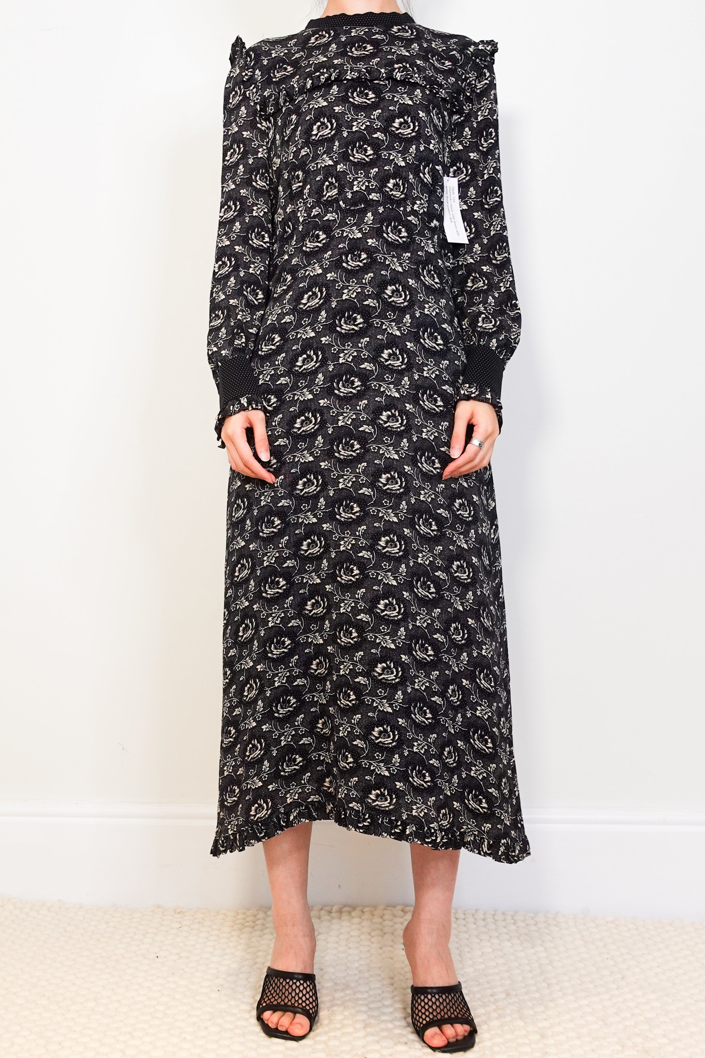 Black midi dress with white floral print RRP £350