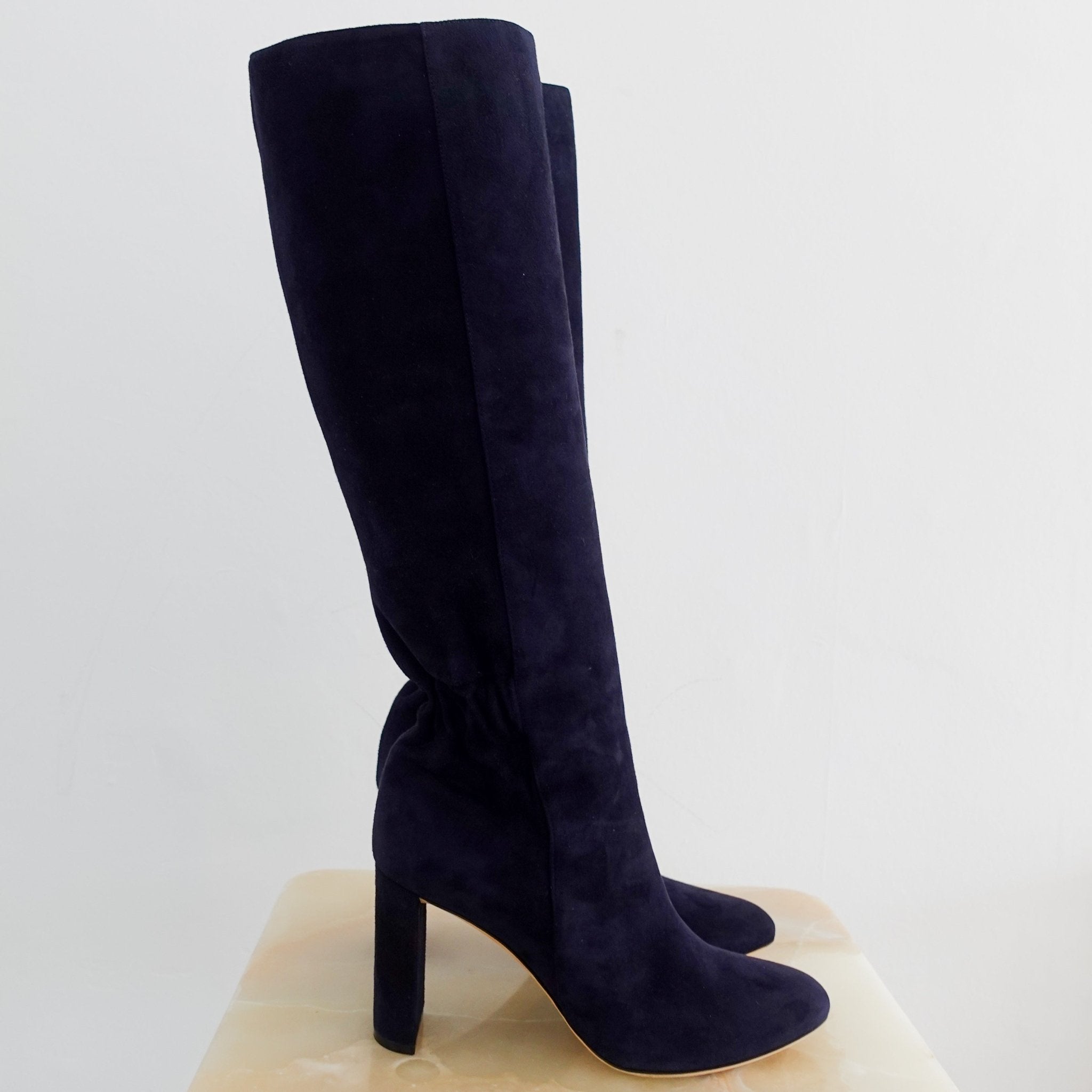 CURRENT SEASON Dior Navy Knee High Suede heeled Boots RRP £1600 | Authentic Preloved - Reloved Again