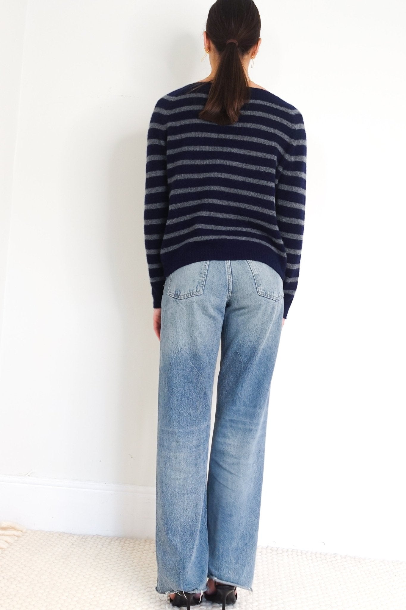 CURRENT SEASON Jigsaw Navy & Grey Striped Jumper RRP £159 | Authentic Preloved - Reloved Again