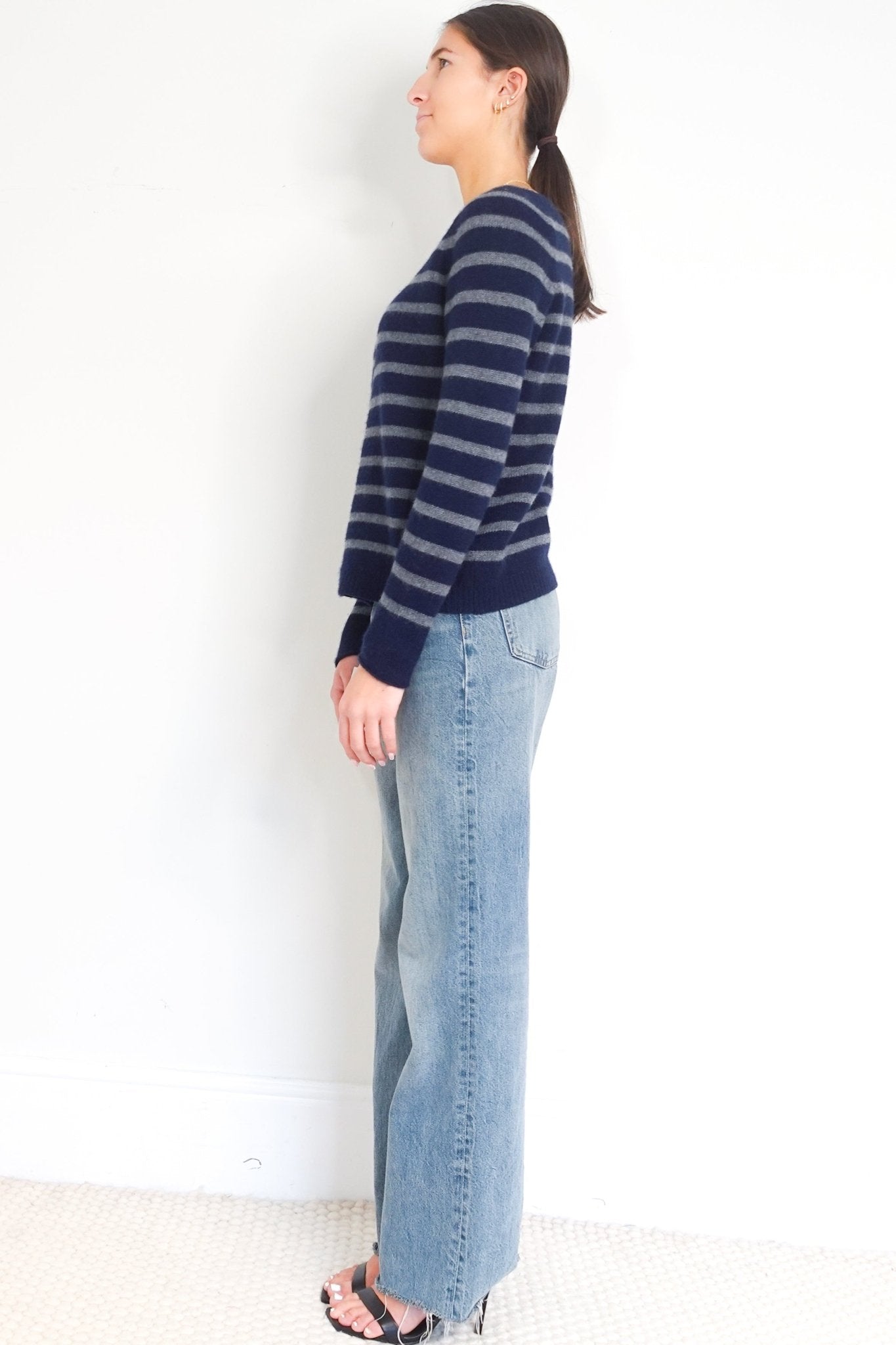 CURRENT SEASON Jigsaw Navy & Grey Striped Jumper RRP £159 | Authentic Preloved - Reloved Again