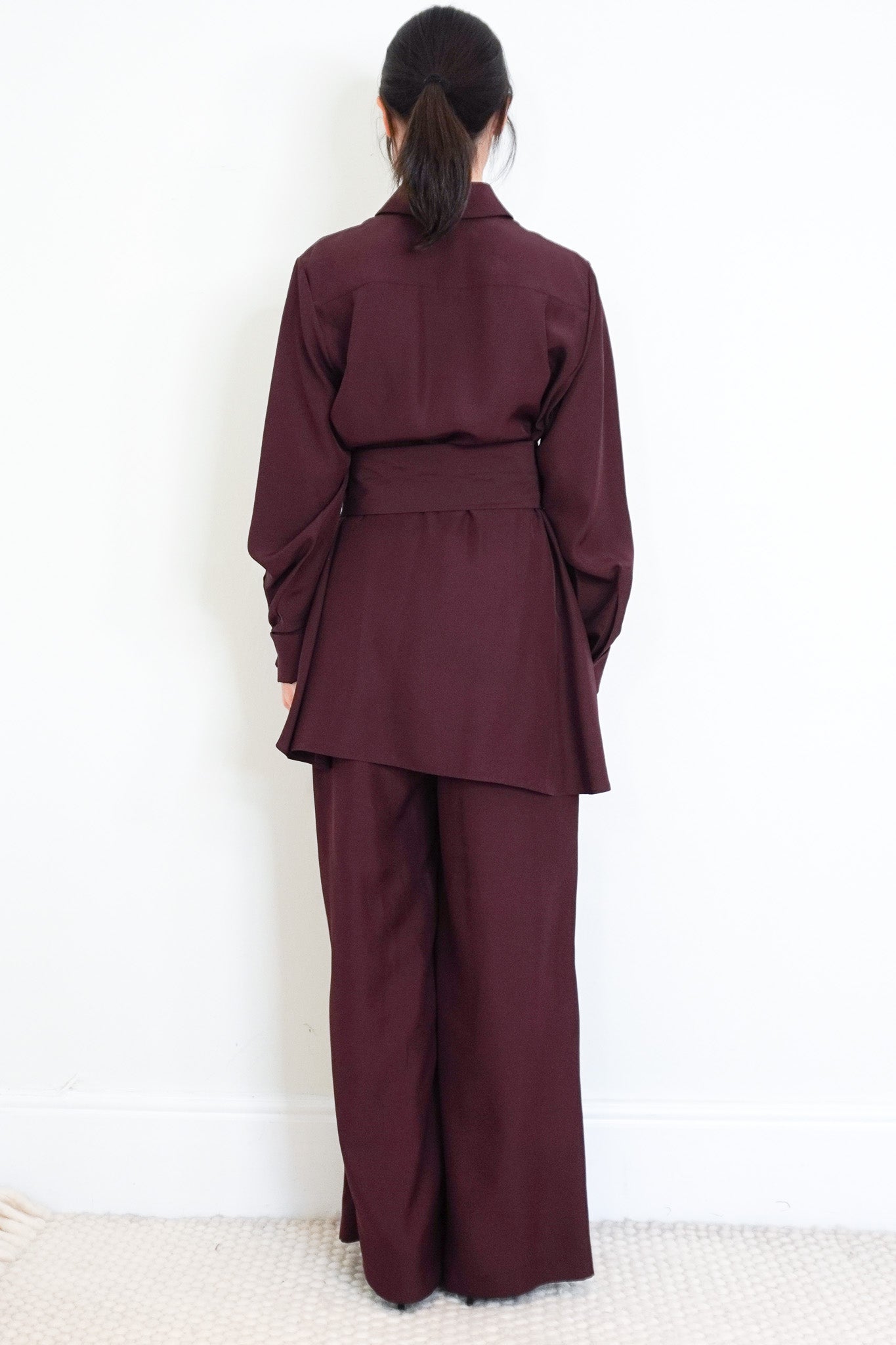 CURRENT-SEASON-Loewe-Burgundy-Belted-Blouse-in-Silk-back-picture