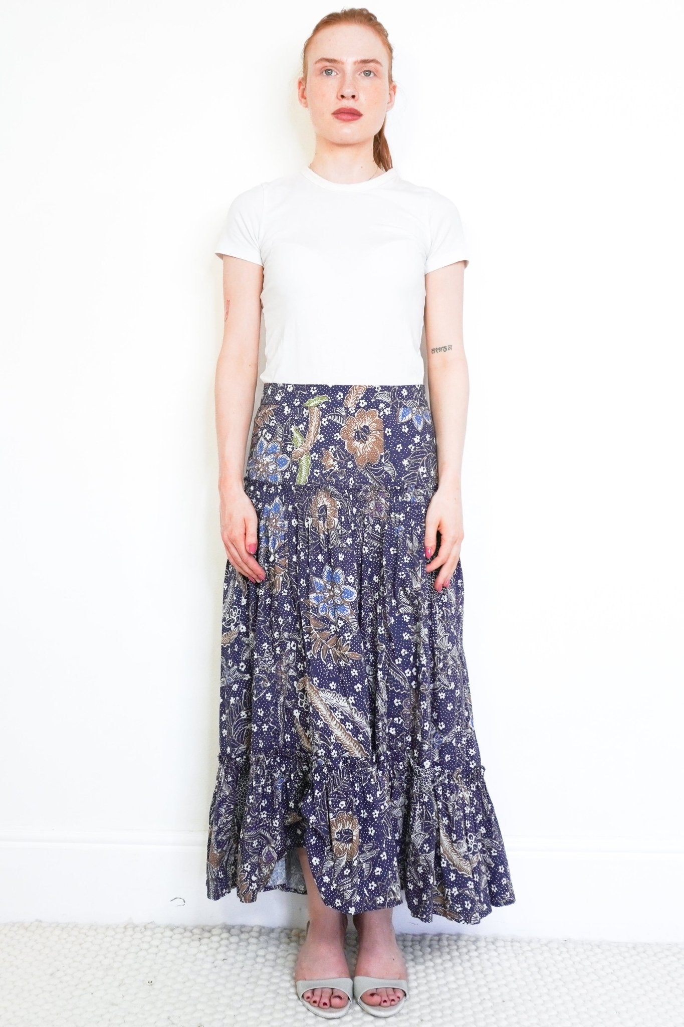 Cara Cara Navy Floral Print Tiered Maxi Skirt (RRP £564) | Authentic Preloved - Reloved Again