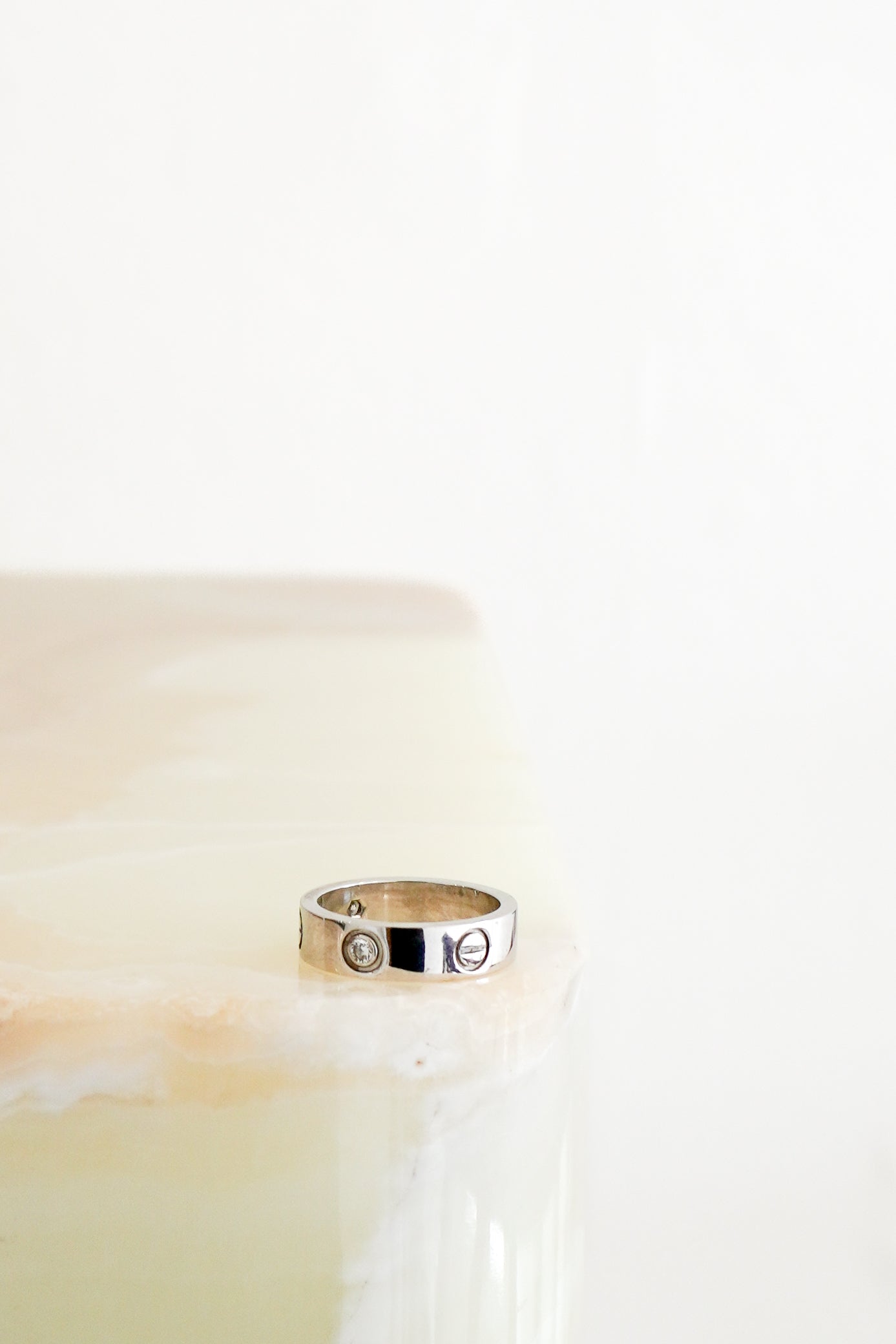 Cartier Love Ring Classic Model with 3 Diamonds in White Gold - Size 56 front photo chelsea london