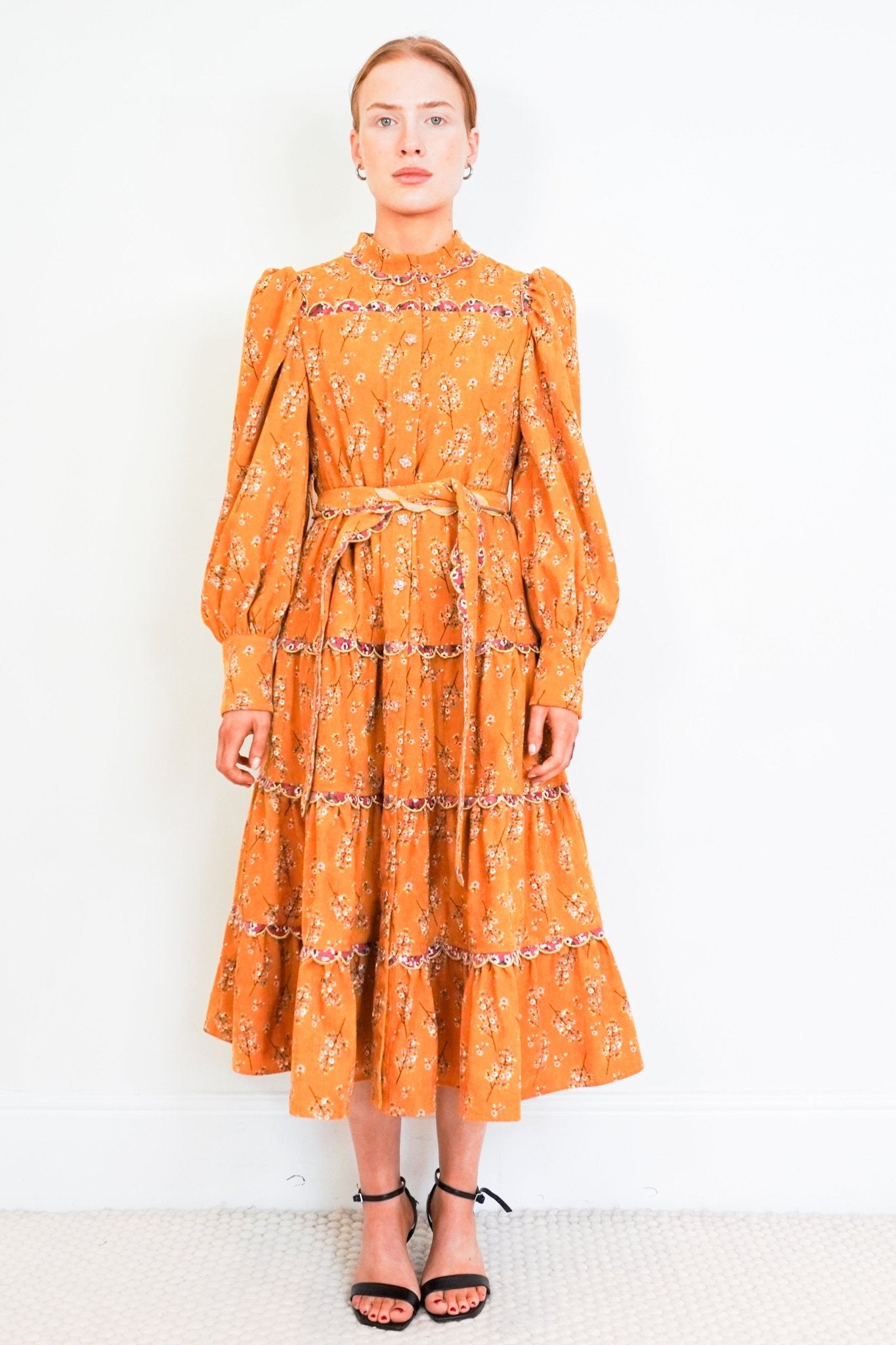 Celia-B-Yellow-Corduroy-Midi-Dress-front-picture-Chelsea-London