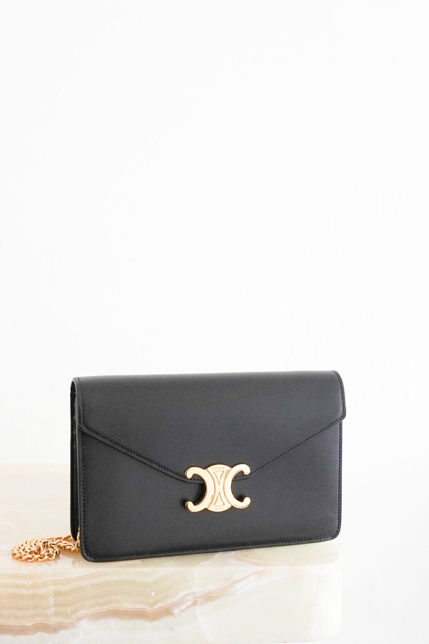 Celine Black Triomphe Chain Wallet (RRP 1500) | Authentic Preloved - Reloved Again