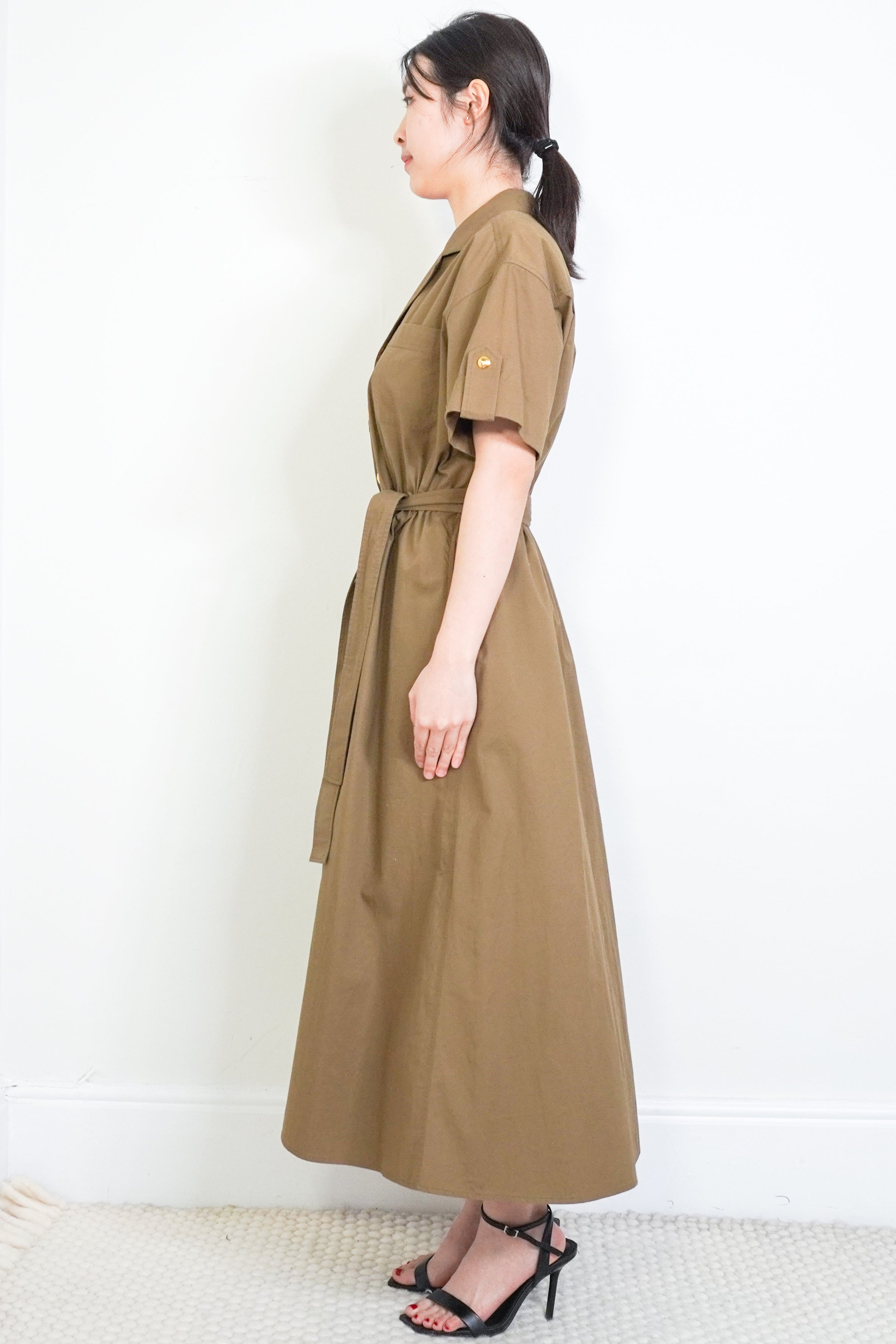 Celine-Brown-Cotton-Dress-side-picture-Chelsea-London