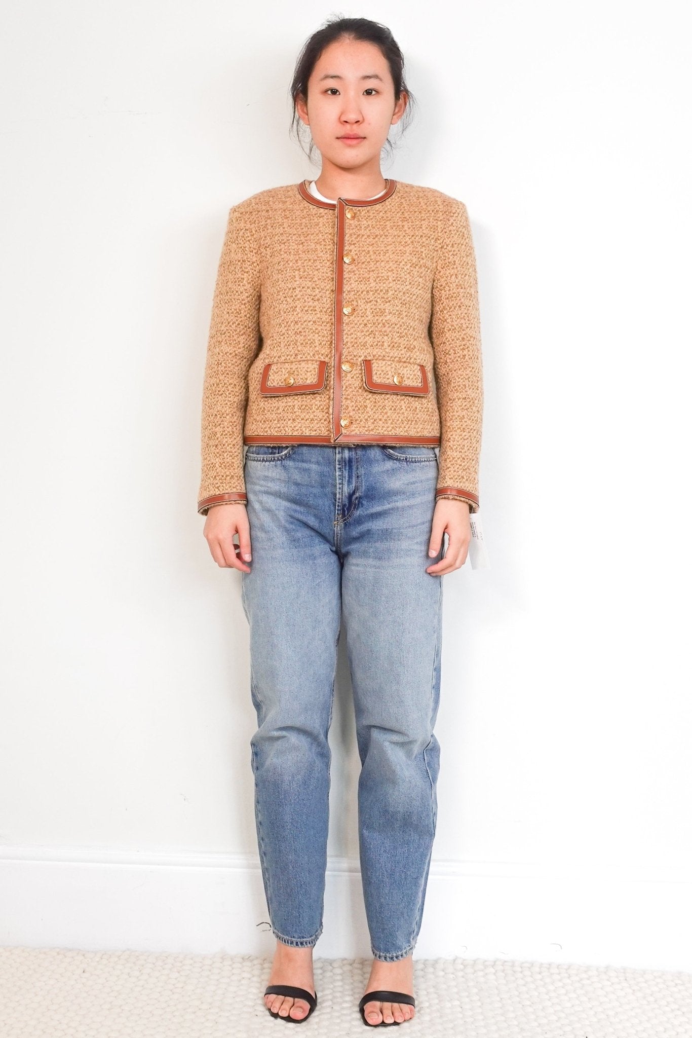 Celine Brown Leather Trim Boucle Blazer Jacket RRP £3K | Authentic Preloved - Reloved Again