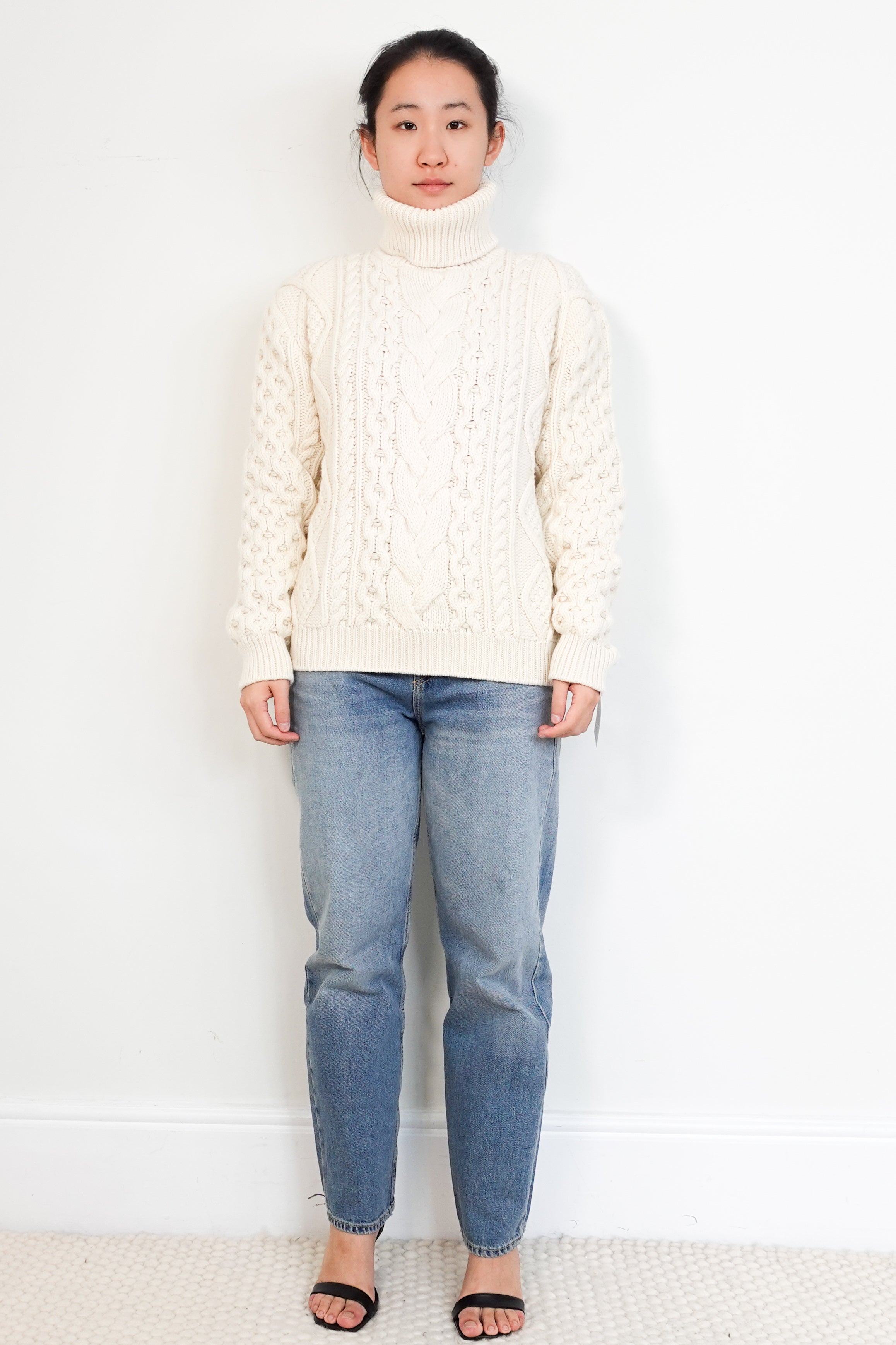 Celine-Cream-High-Neck-Aran-Chunky-Knit-Jumper-front-picture-Chelsea-London