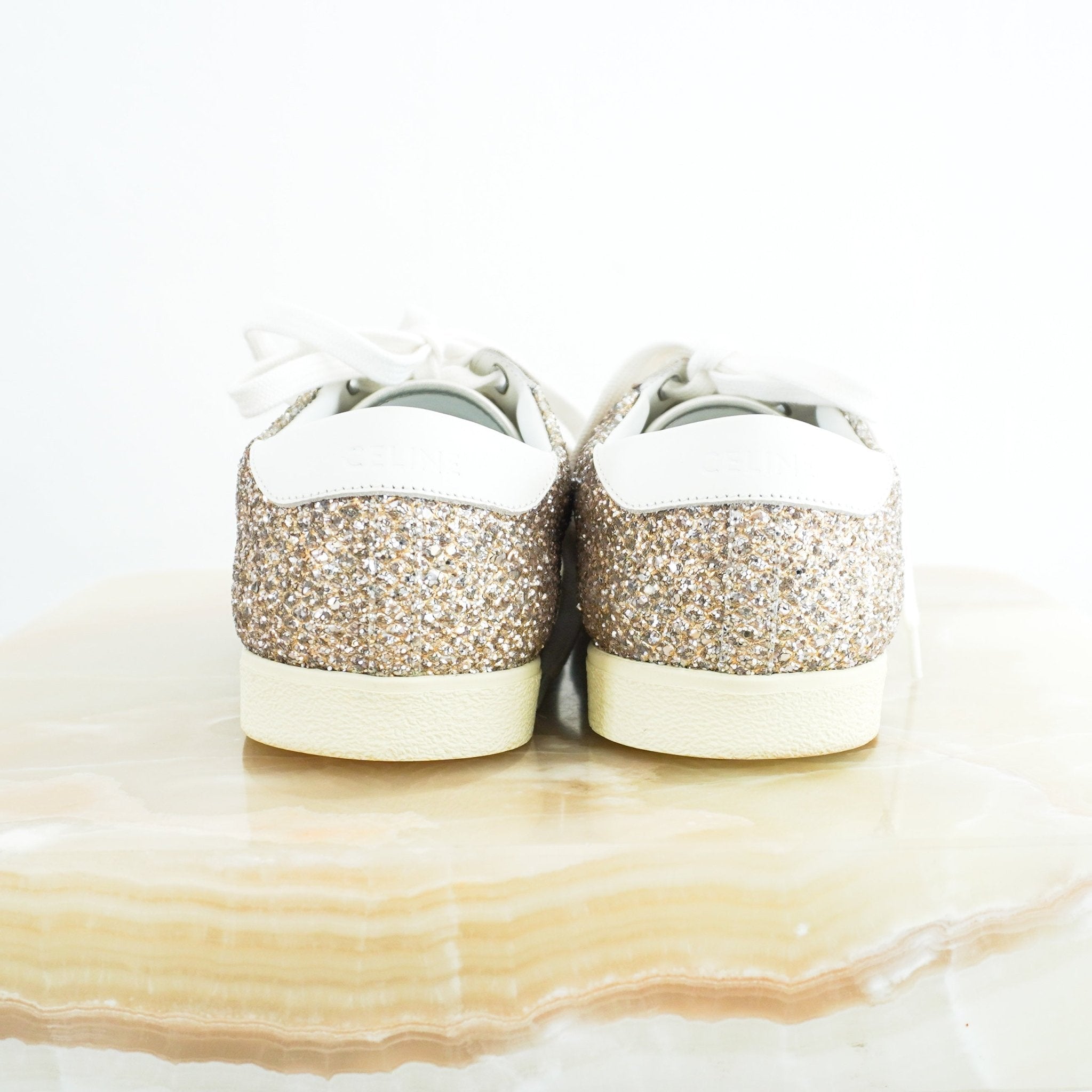 Celine Gold Glitter Low Top Triomphe Trainers RRP £550 | Authentic Preloved - Reloved Again