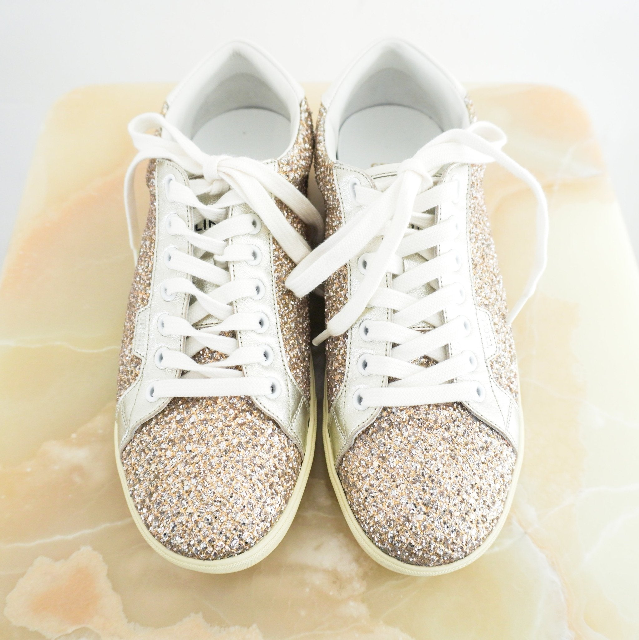 Celine Gold Glitter Low Top Triomphe Trainers RRP £550 | Authentic Preloved - Reloved Again