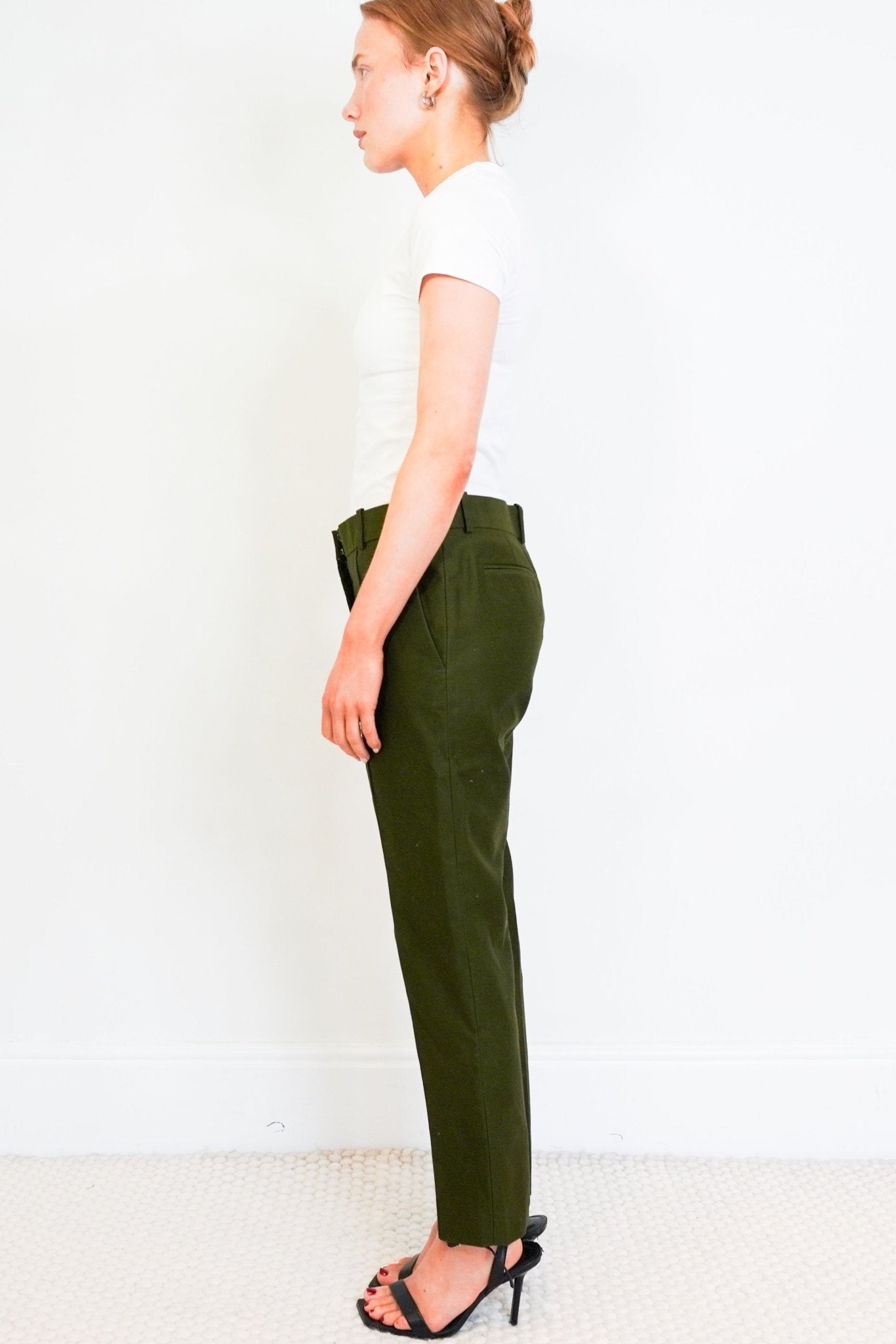 Celine-Khaki-Green-Tailored-Trousers-side-picture-Chelsea-London