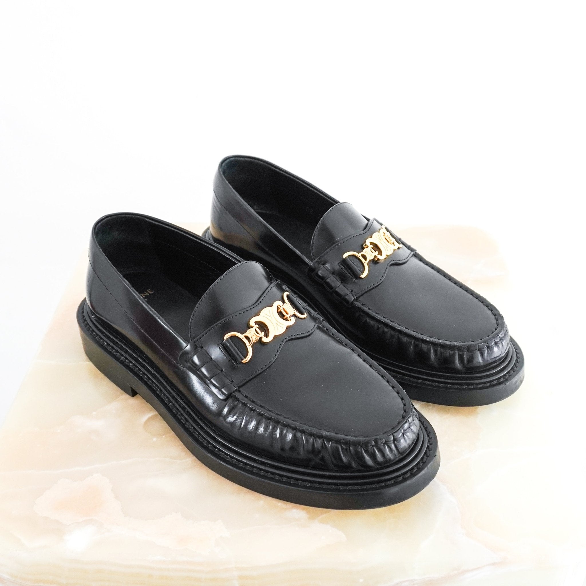 Celine Triomphe Black Leather Loafers RRP £850 |Authentic Preloved - Reloved Again
