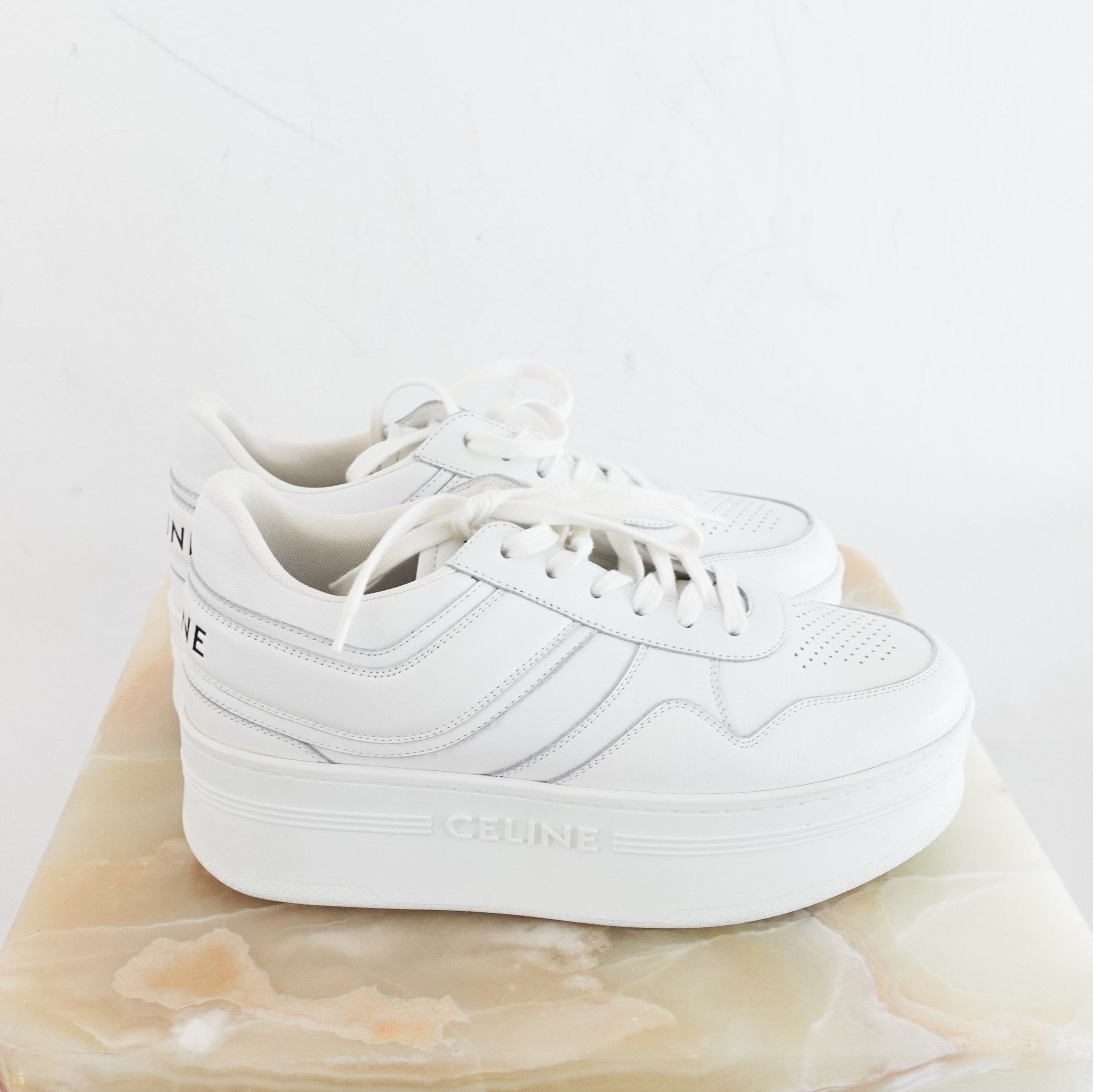 NEW Celine White Leather Wedge Trainers RRP £670 | Authentic Preloved - Reloved Again