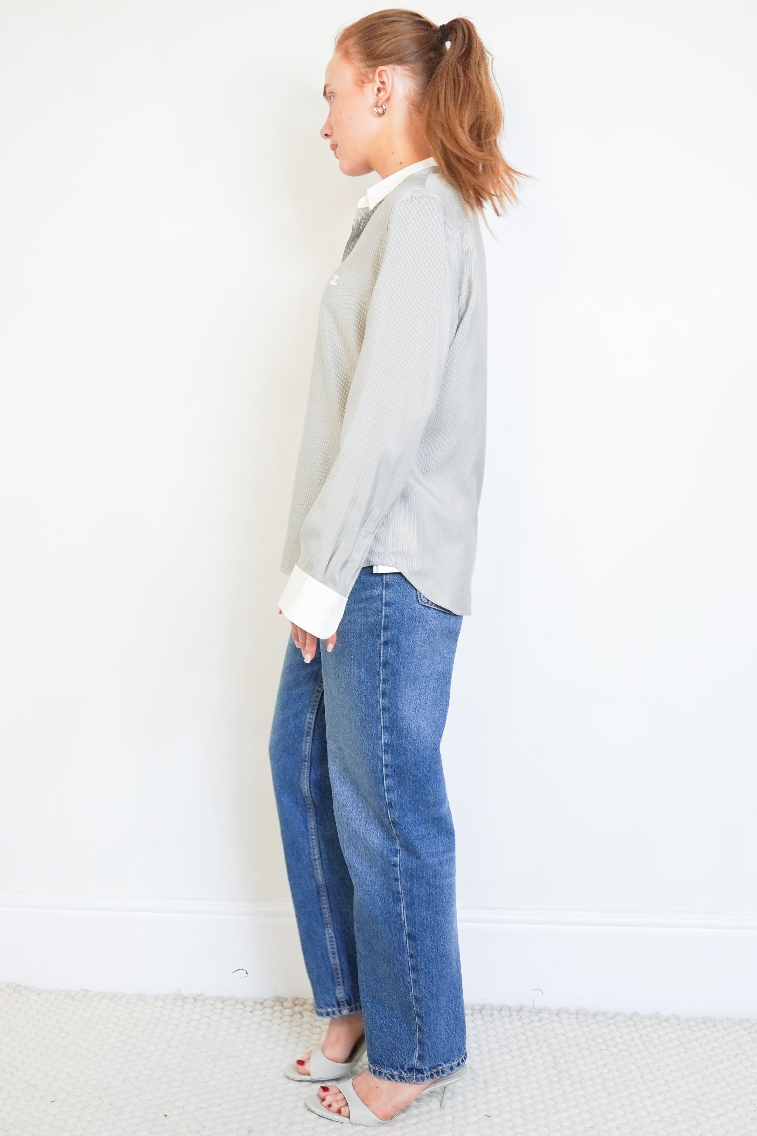 Side picture of Celine silk shirt, showing the cuffs.