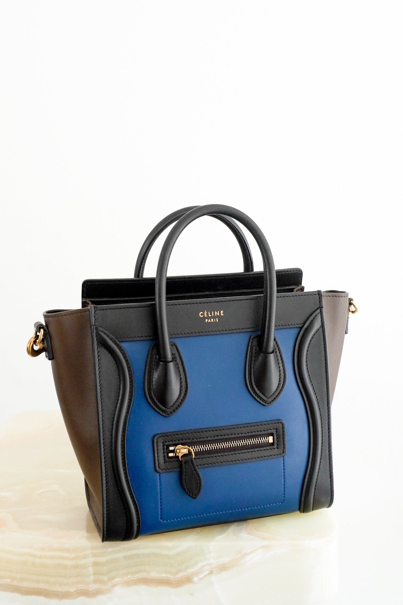 Celine Micro Luggage Bag in Tricolour Calfskin Leather with Gold-Tone Hardware (RRP £1900) | Authentic Preloved - Reloved Again