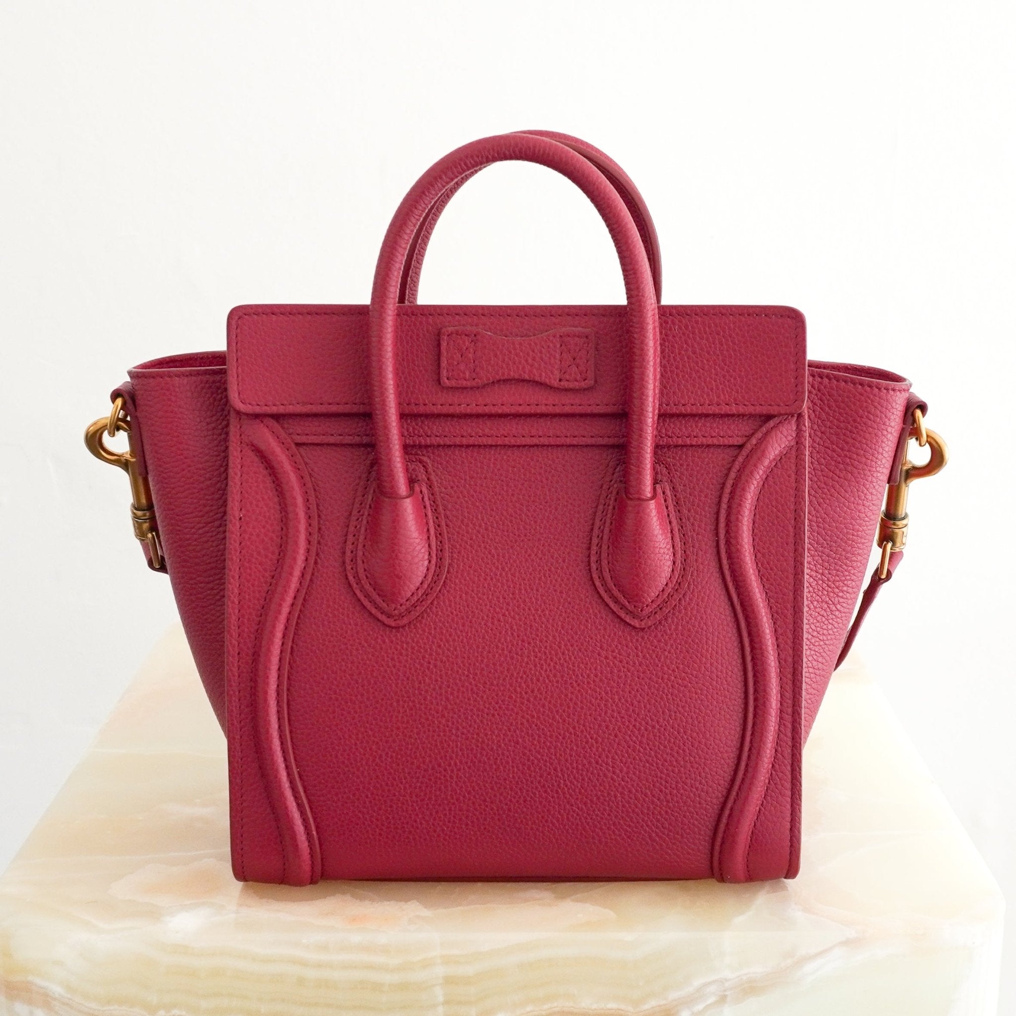 Celine Nano Luggage Bag in Raspberry Drummed Calfskin (RRP £1750) | Authentic Preloved - Reloved Again