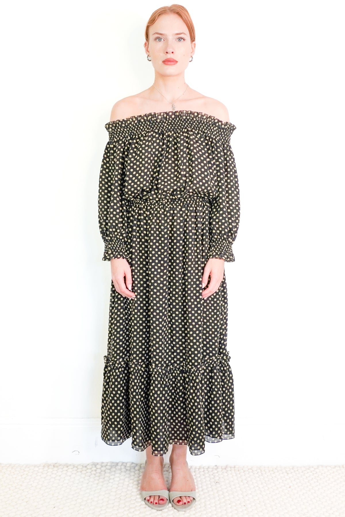 Celine Polka Dot Off Shoulder Dress (RRP £1200) | Authentic Preloved - Reloved Again