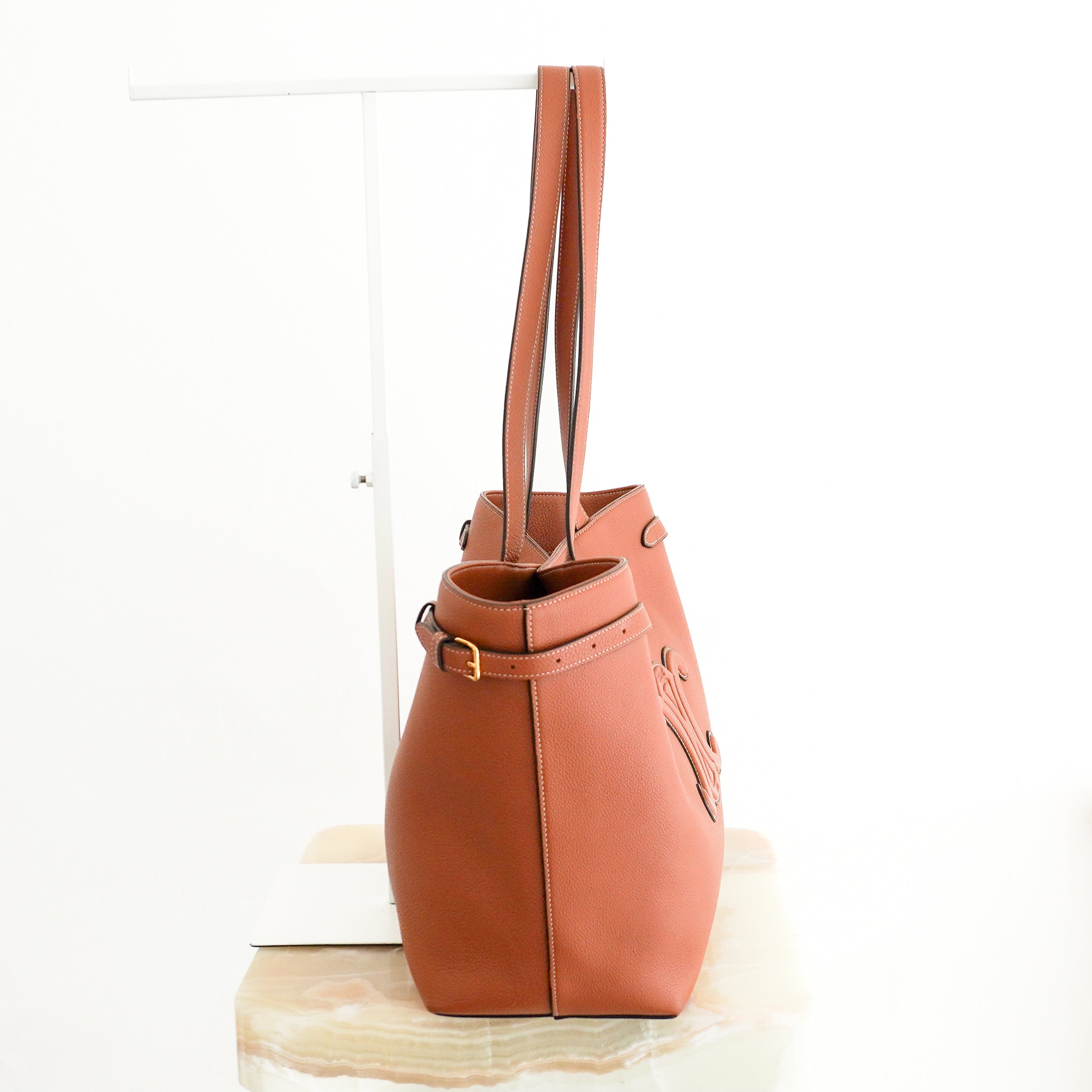 Celine Triomphe Cabas Tote Bag in Brown Grained Calfskin side photo chelsea london
