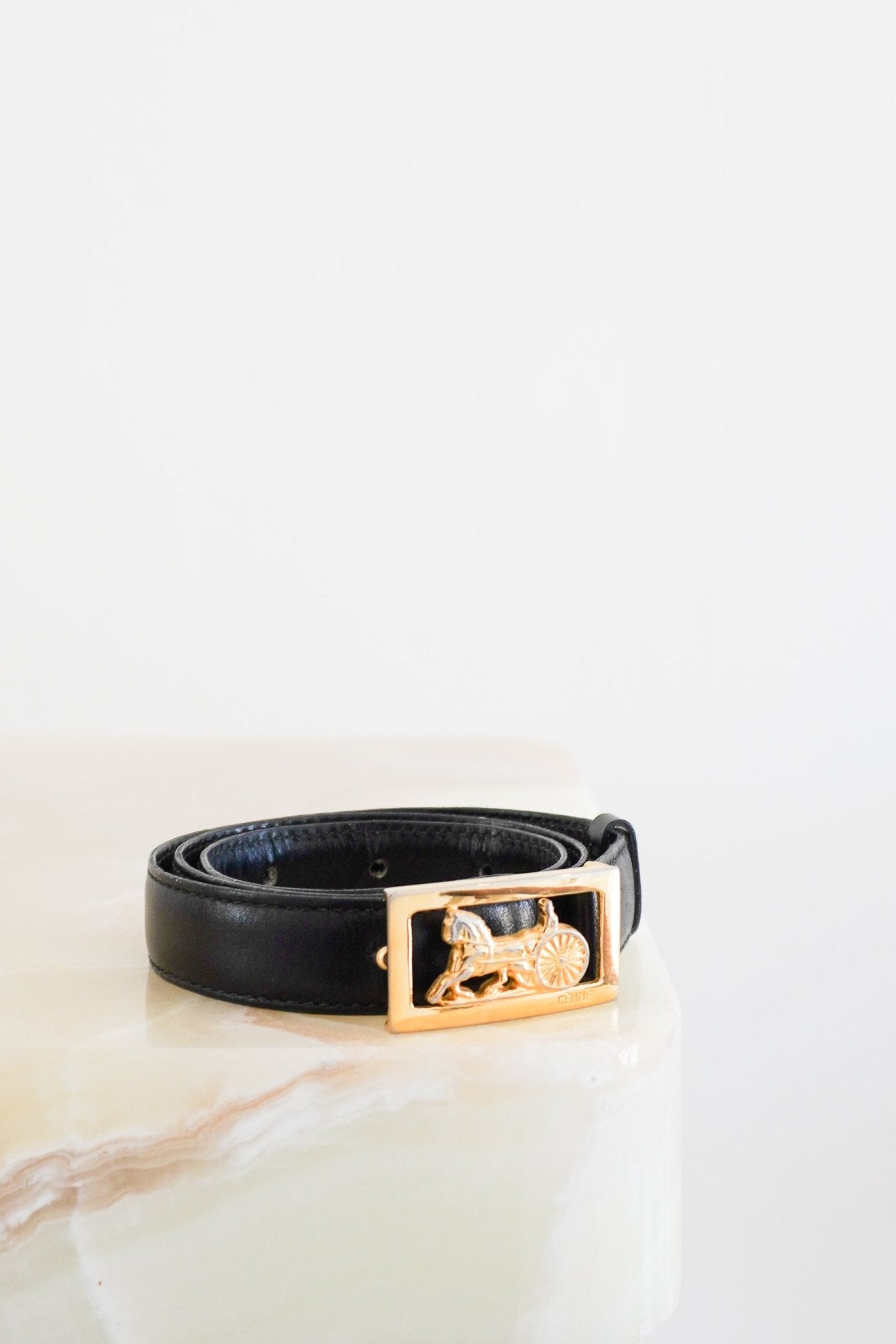 Celine Vintage Black Leather Carrosse Horse Carriage Belt | Authentic Preloved FINAL SALE - Reloved Again