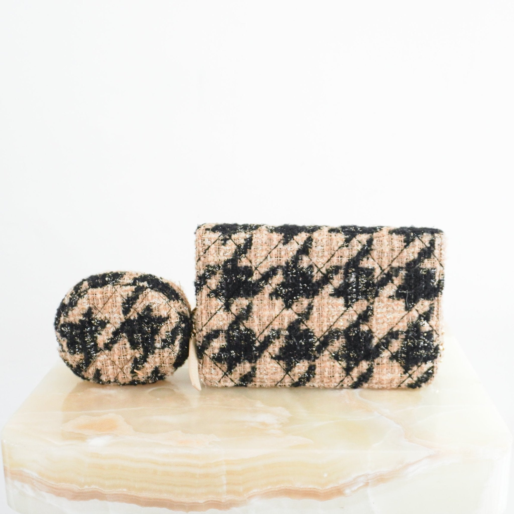 Chanel Beige and Black Houndstooth Tweed Wallet On Chain with Coin Pouch RRP £3500 | Authentic Preloved - Reloved Again