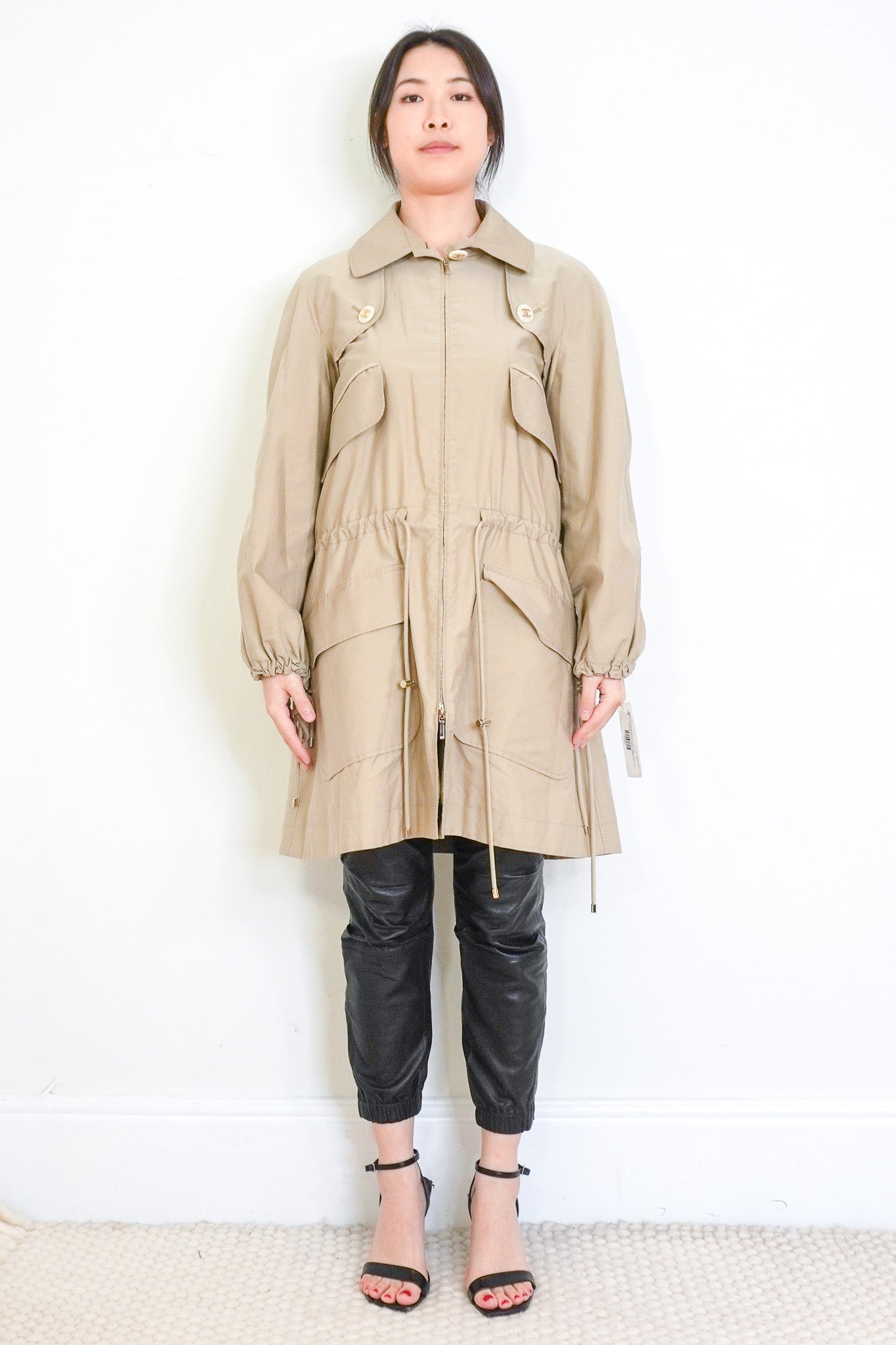 Chanel-Beige-zip-up-Utility-Jacket-with-Iconic-Chain-Belt-front-picture-chelsea-london