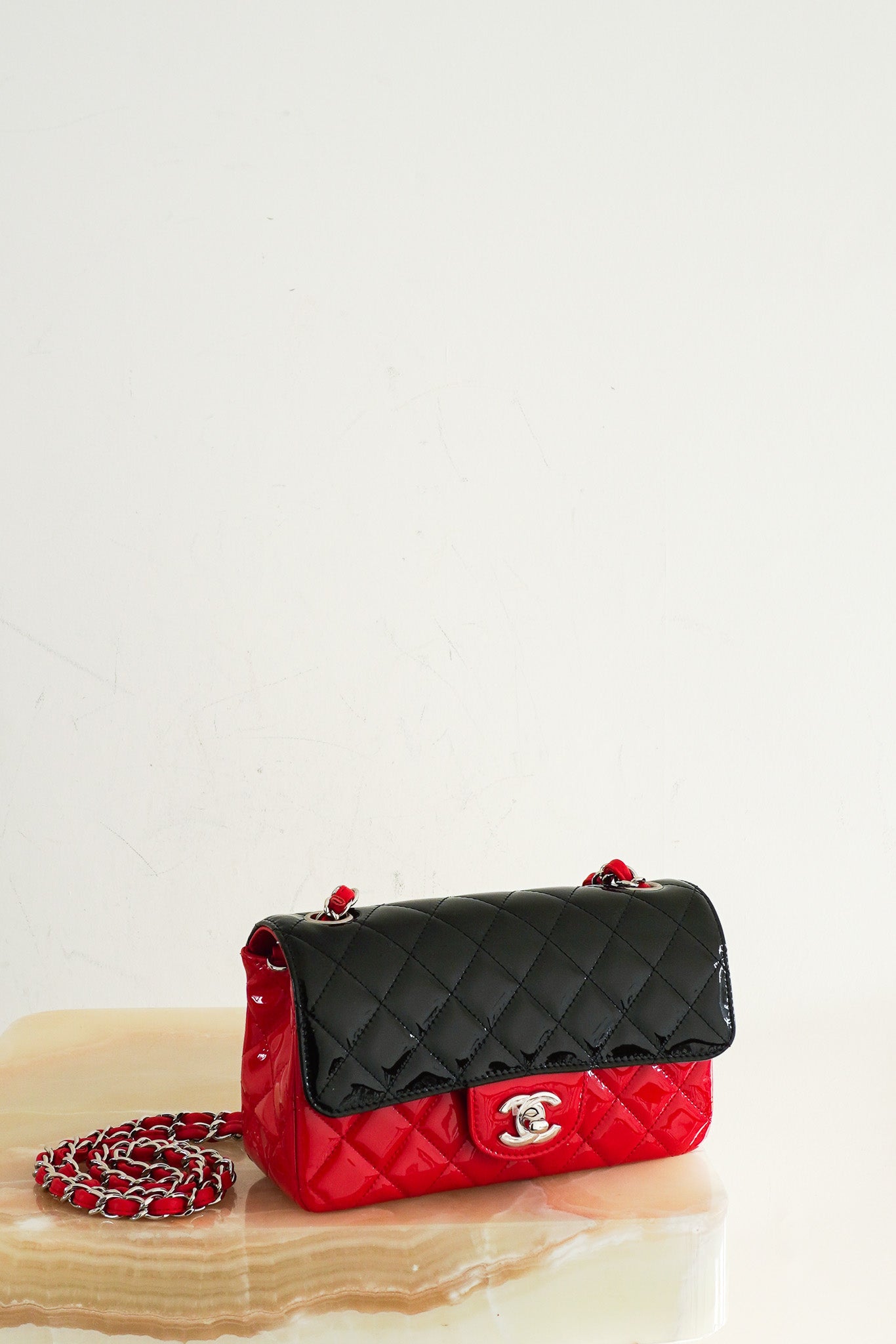 NEW Chanel Bicolour Patent Mini Rectangular Single Flap Bag RRP £6000 | Authentic Preloved - Reloved Again