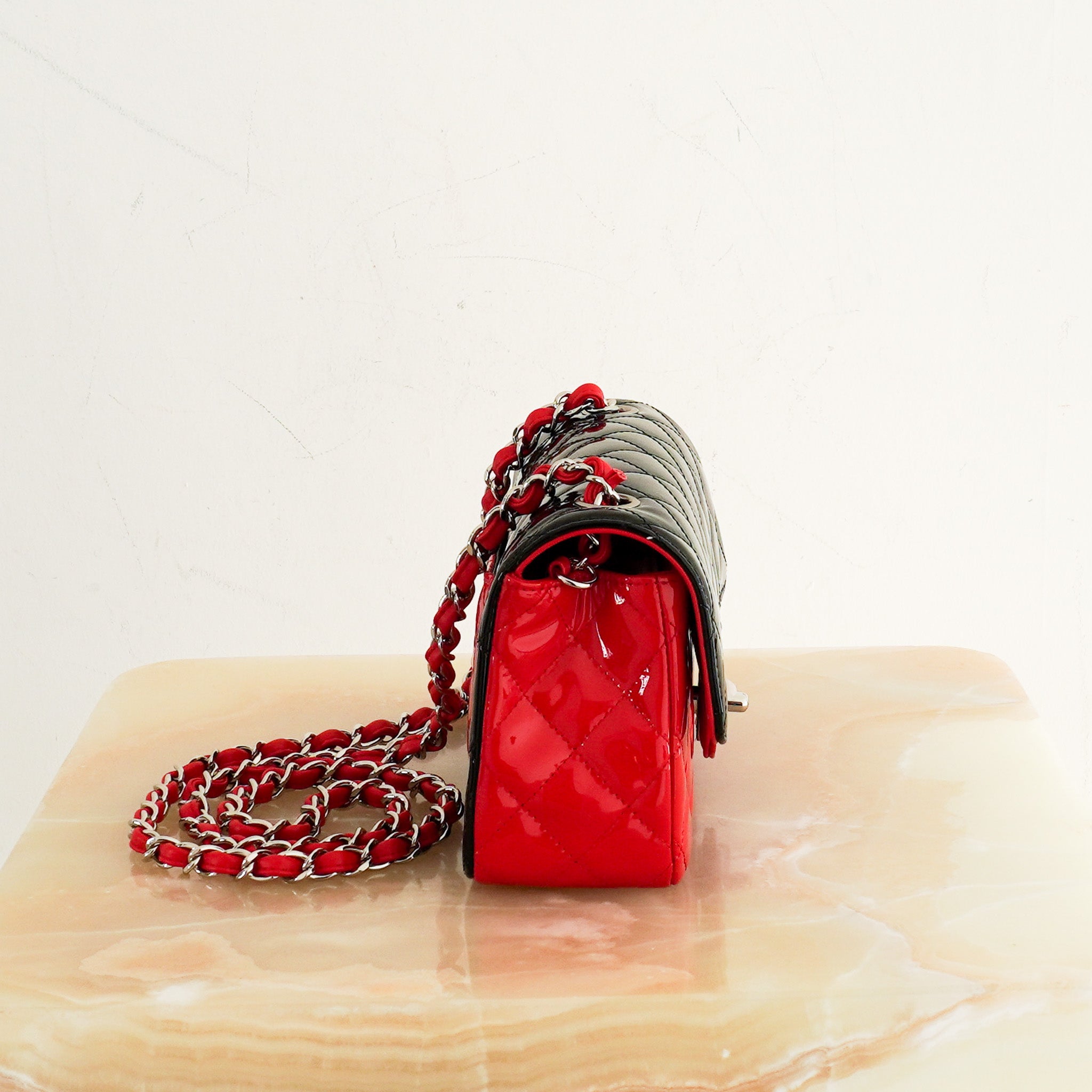 NEW Chanel Bicolour Patent Mini Rectangular Single Flap Bag RRP £6000 | Authentic Preloved - Reloved Again