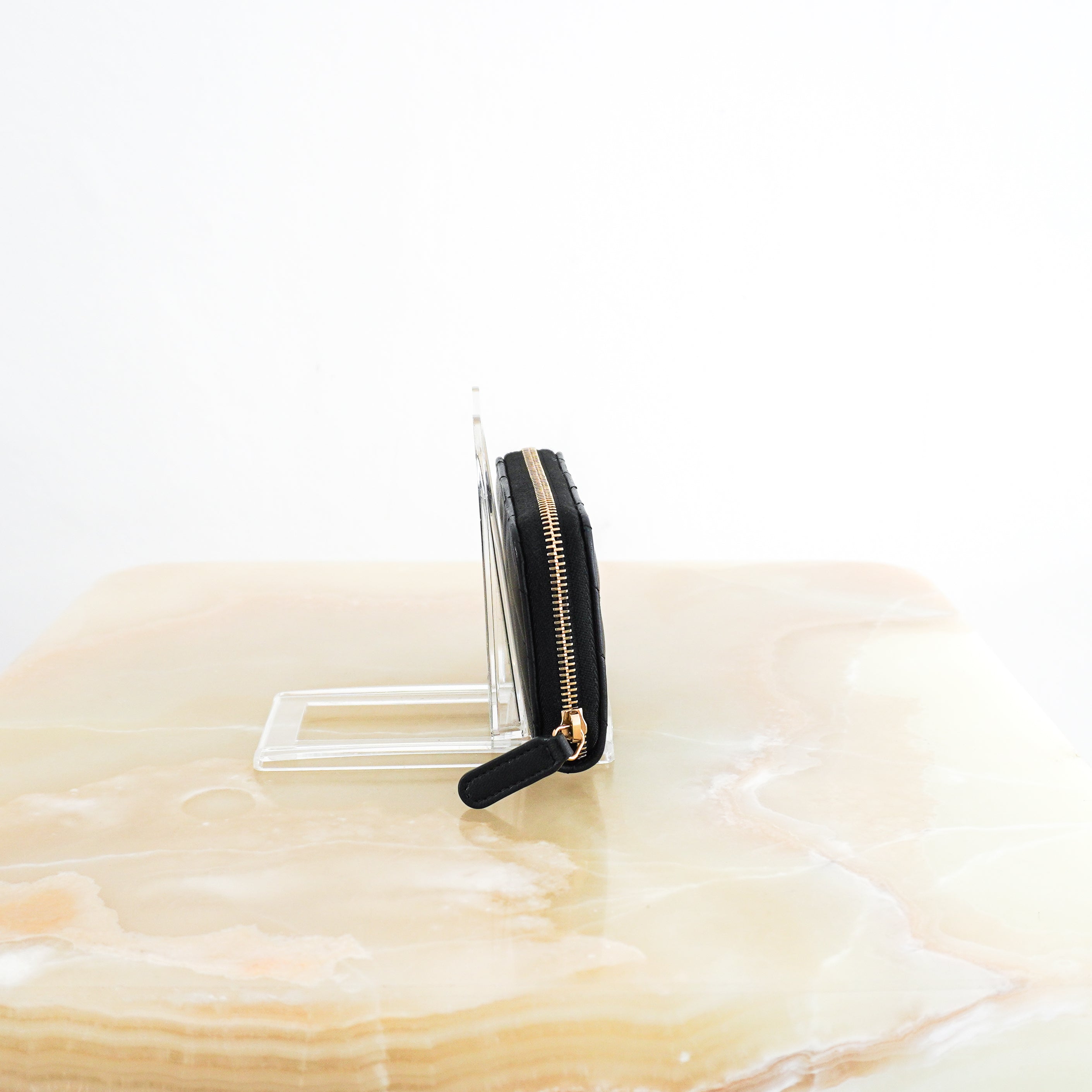 Chanel-Black-Chevron-Zip-Around-Coin-Purse-side-picture-Chelsea-London