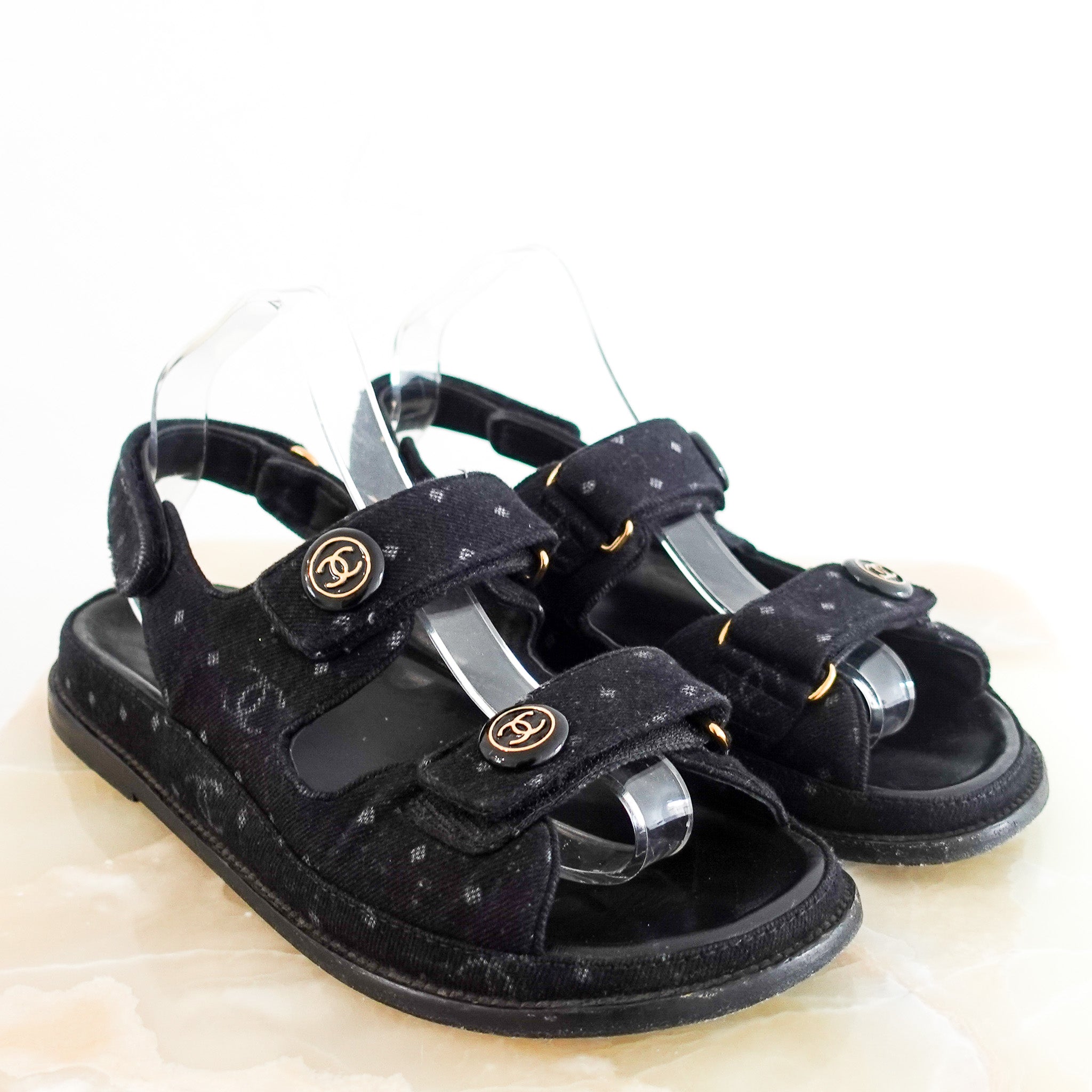 Chanel-Black-Denim-Dad-Sandals-front-picture