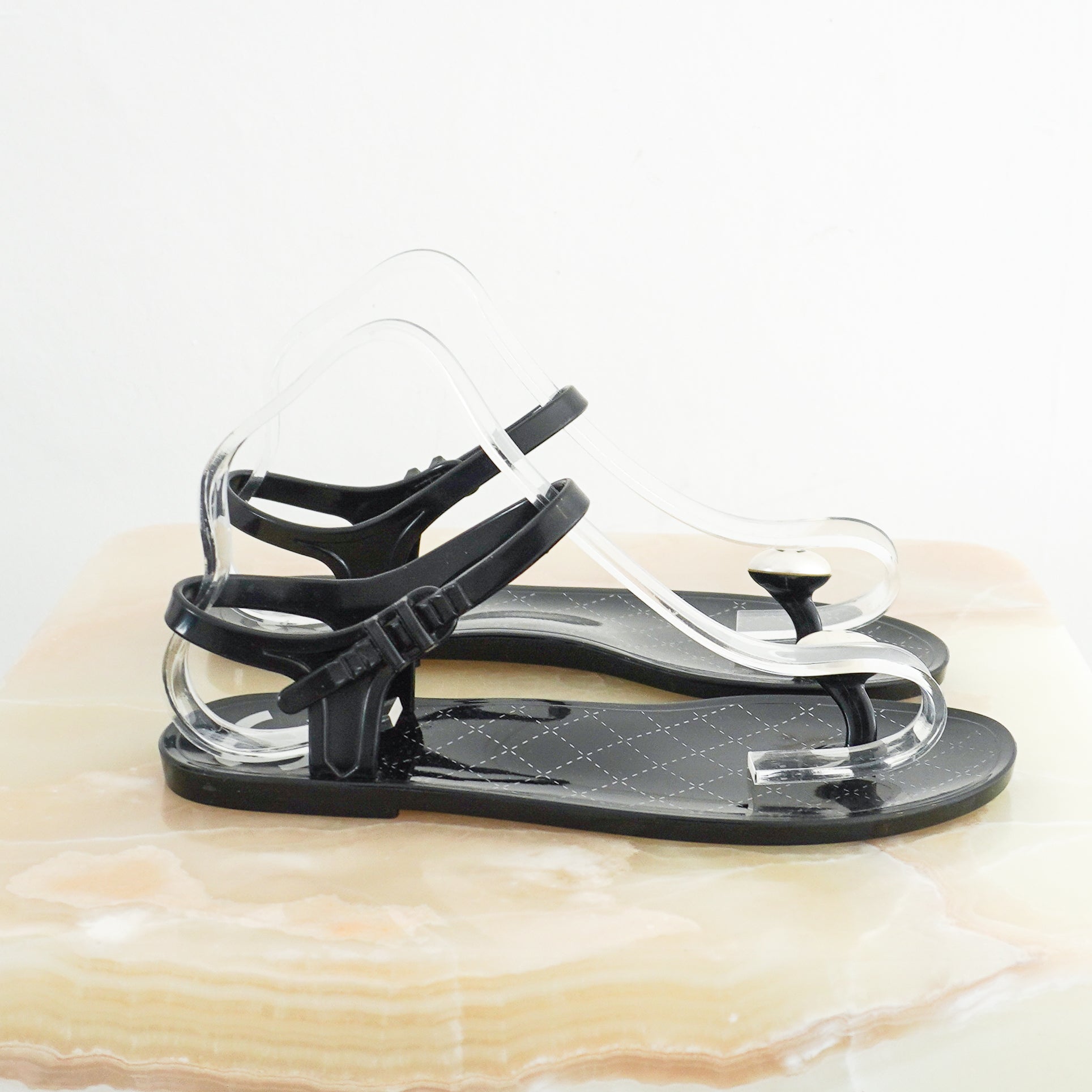 Chanel Black Pearl Jelly Sandals (RRP £1000) | Authentic Preloved - Reloved Again