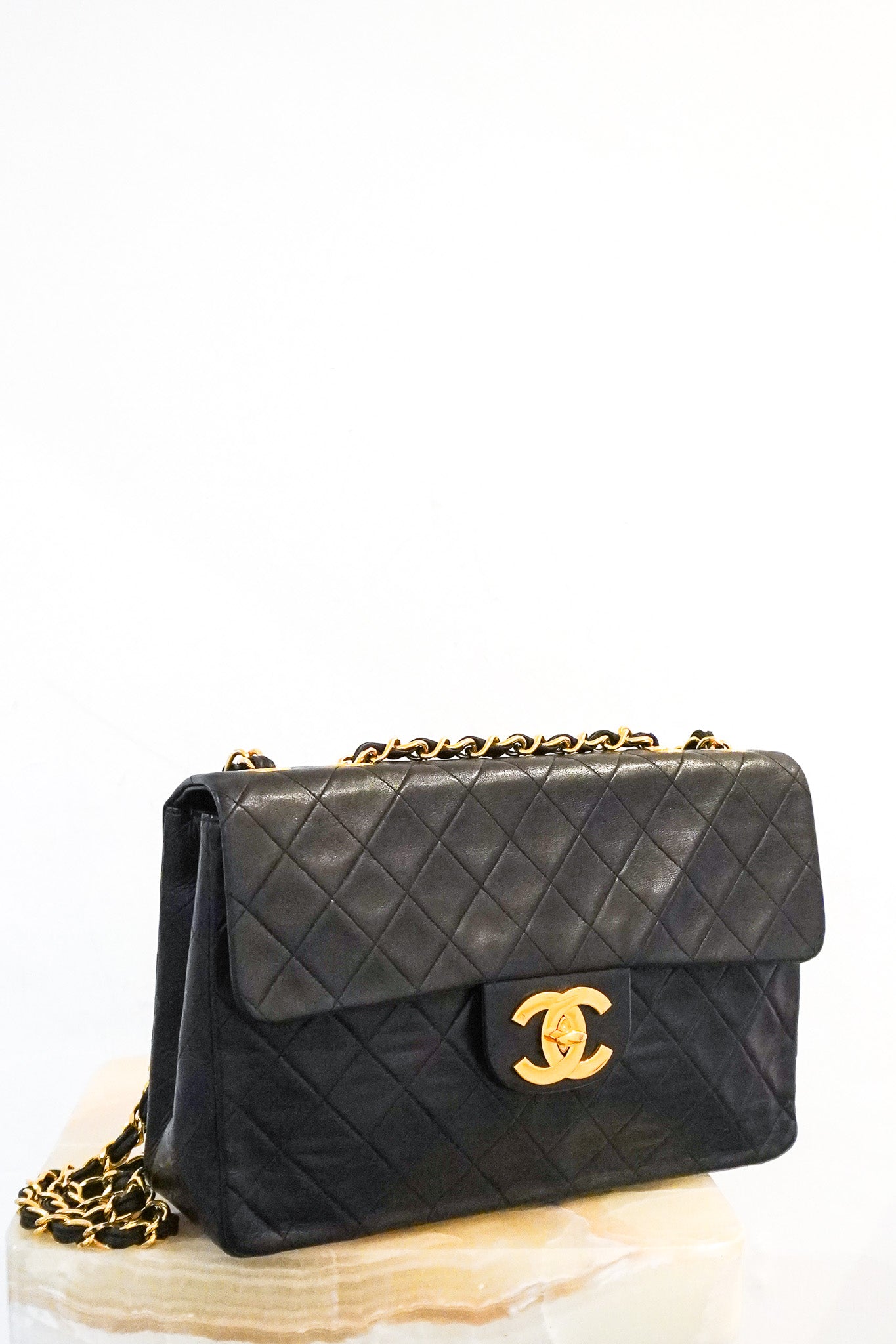 Chanel Black Quilted Lambskin Leather Vintage Maxi Jumbo XL | Authenti