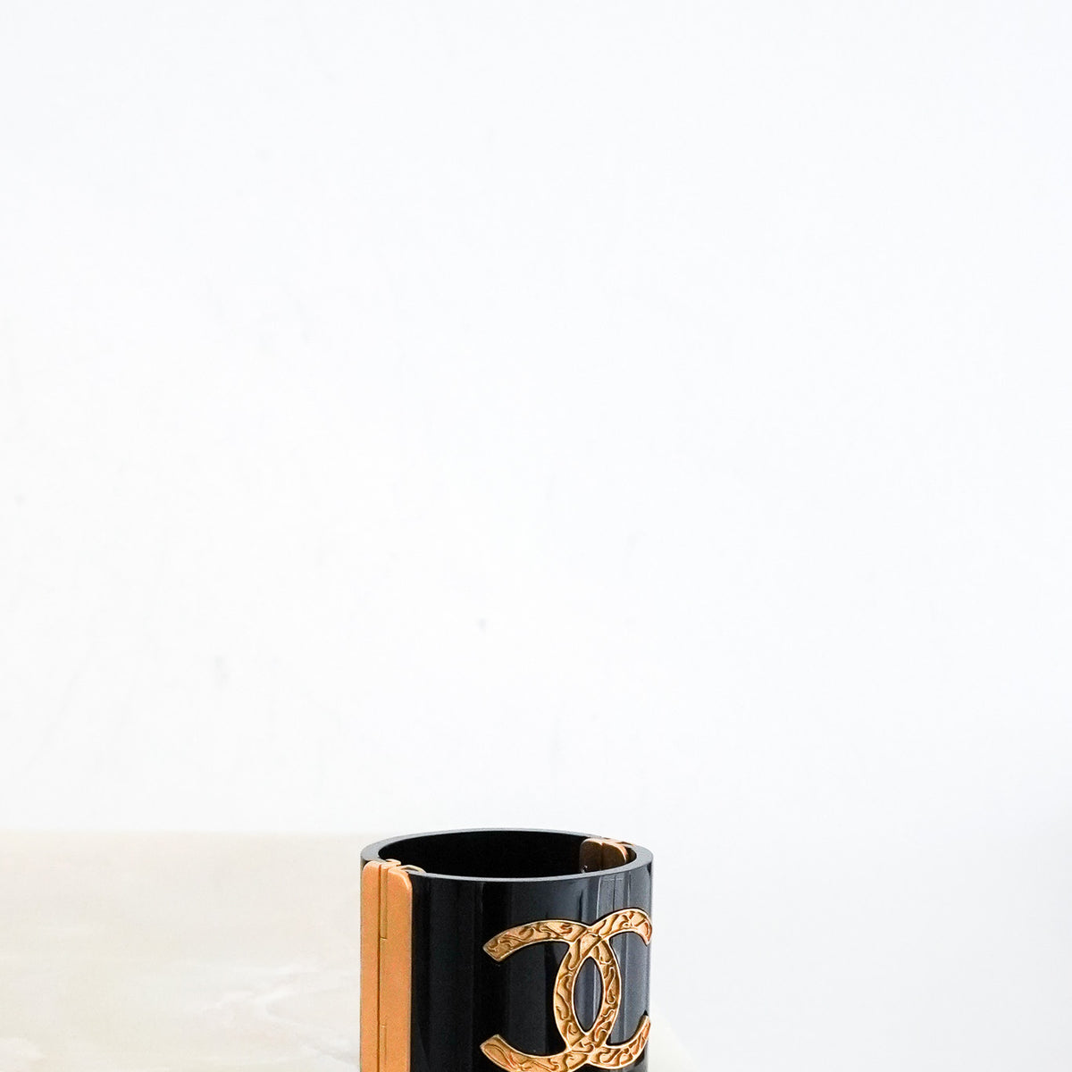 CHANEL Cuff Coco Mark Black and Gold Double C Logo Cuff Bracelet Chanel Black and Gold CC Enamel Cuff Bracelet | Authentic  main image 4