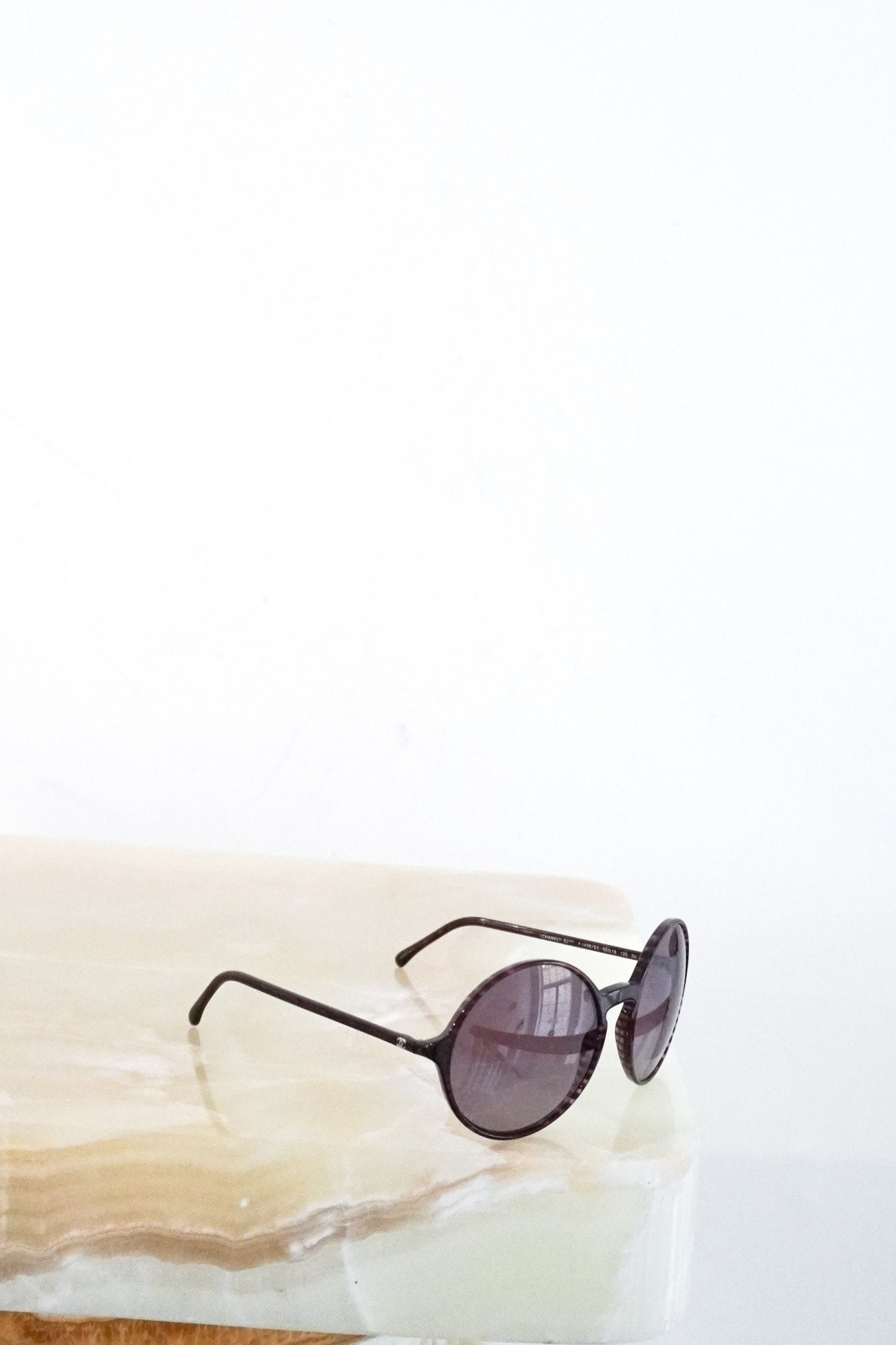 Chanel Burgundy Striped Round Sunglasses RRP £385 | Authentic Preloved - Reloved Again