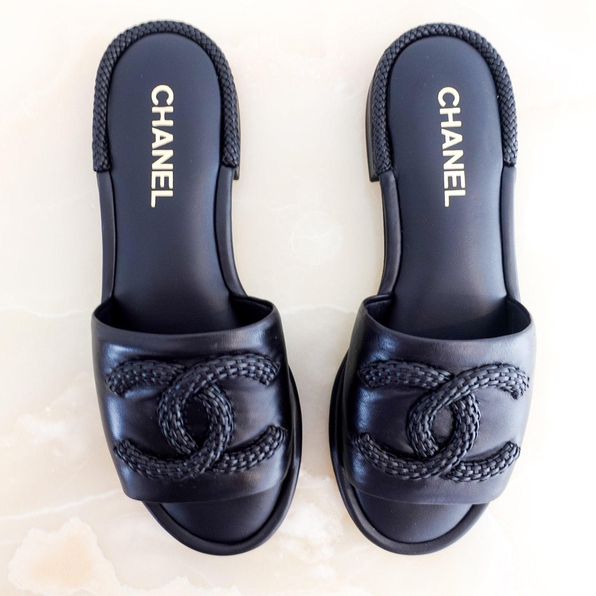 NEW Chanel CC Logo black Lambskin Mules RRP £900| Authentic Preloved - Reloved Again