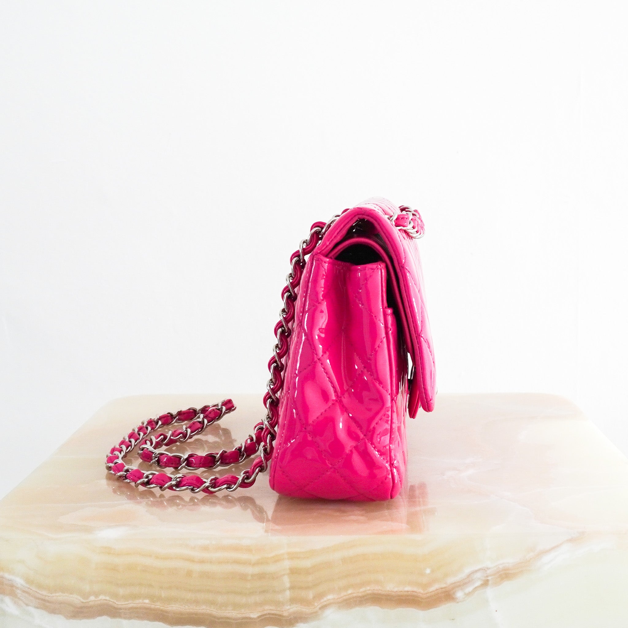 Chanel Classic 11:12 Medium Patent Double Flap Handbag in Pink RRP £8850 | Authentic Preloved - Reloved Again