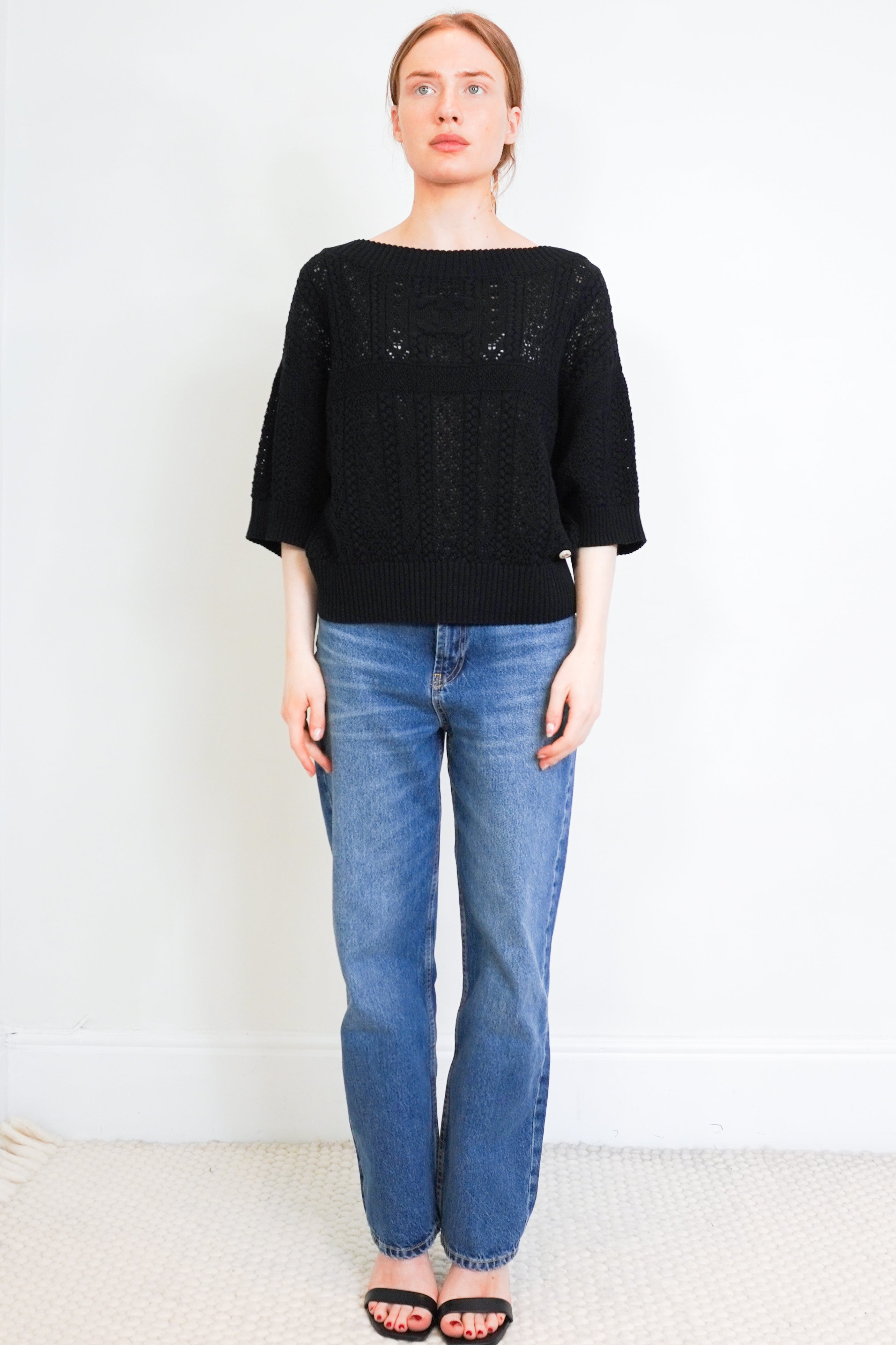 Chanel-Karl-Lagerfeld-Black-Knitted-Off-The Shoulder-Top-front-picture-Chelsea-London