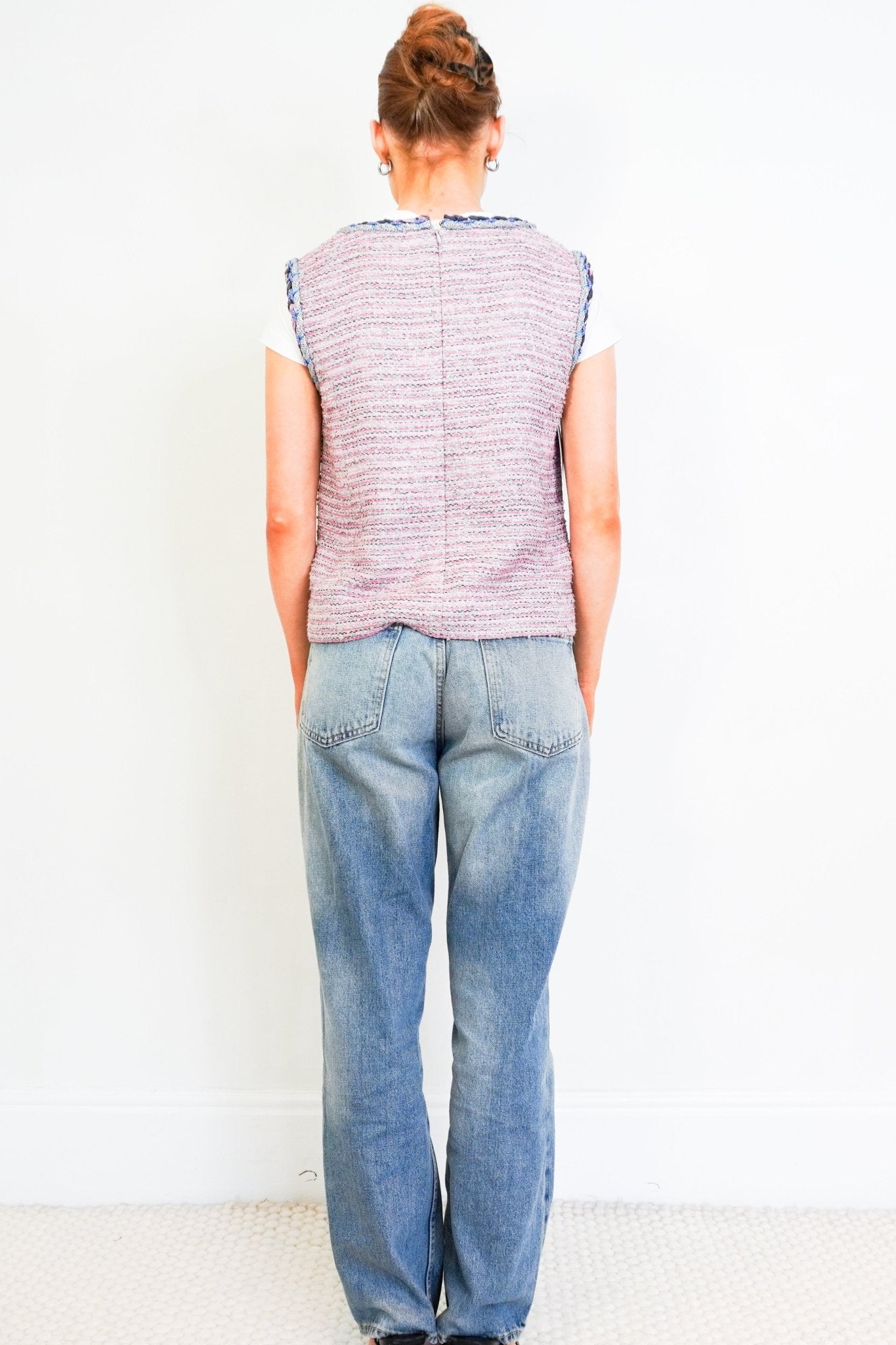 Chanel Karl Lagerfeld Pink Sleeveless Tweed Top 2014 Collection RRP £1000 | Authentic Preloved - Reloved Again
