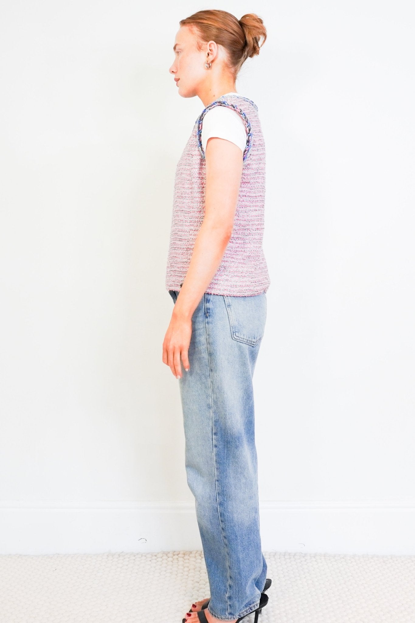 Chanel Karl Lagerfeld Pink Sleeveless Tweed Top 2014 Collection RRP £1000 | Authentic Preloved - Reloved Again
