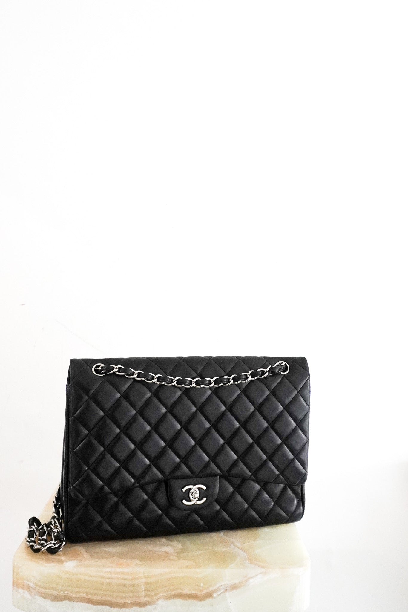 Chanel Maxi Lambskin Classic Single Flap Bag Black RRP £10000 | Authentic Preloved - Reloved Again
