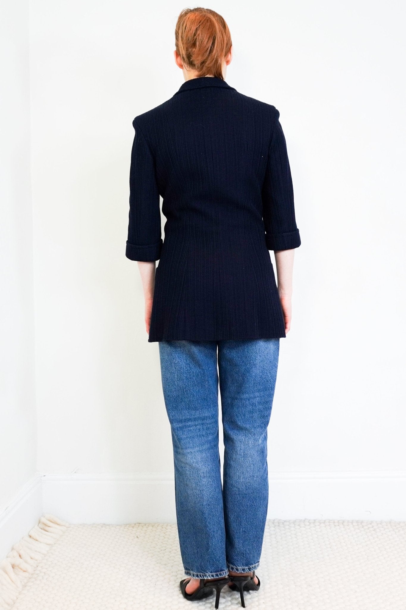 Chanel Navy Ribbed Long Line Jacket 2013 RTW Collection £5910 | Authentic Preloved - Reloved Again