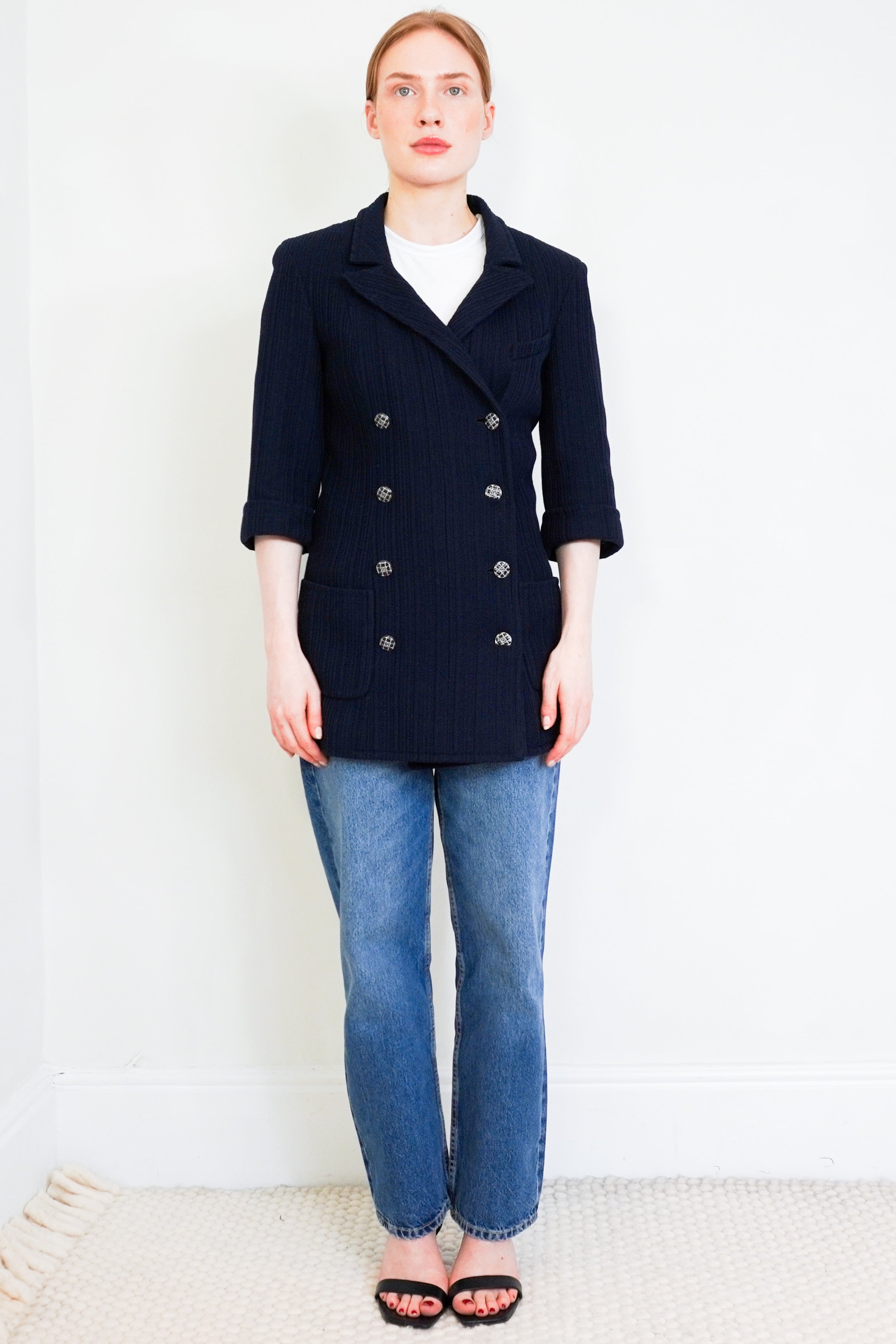 Chanel-Navy-Ribbed-Long-Line-Jacket-Front-Picture-Chelsea-London