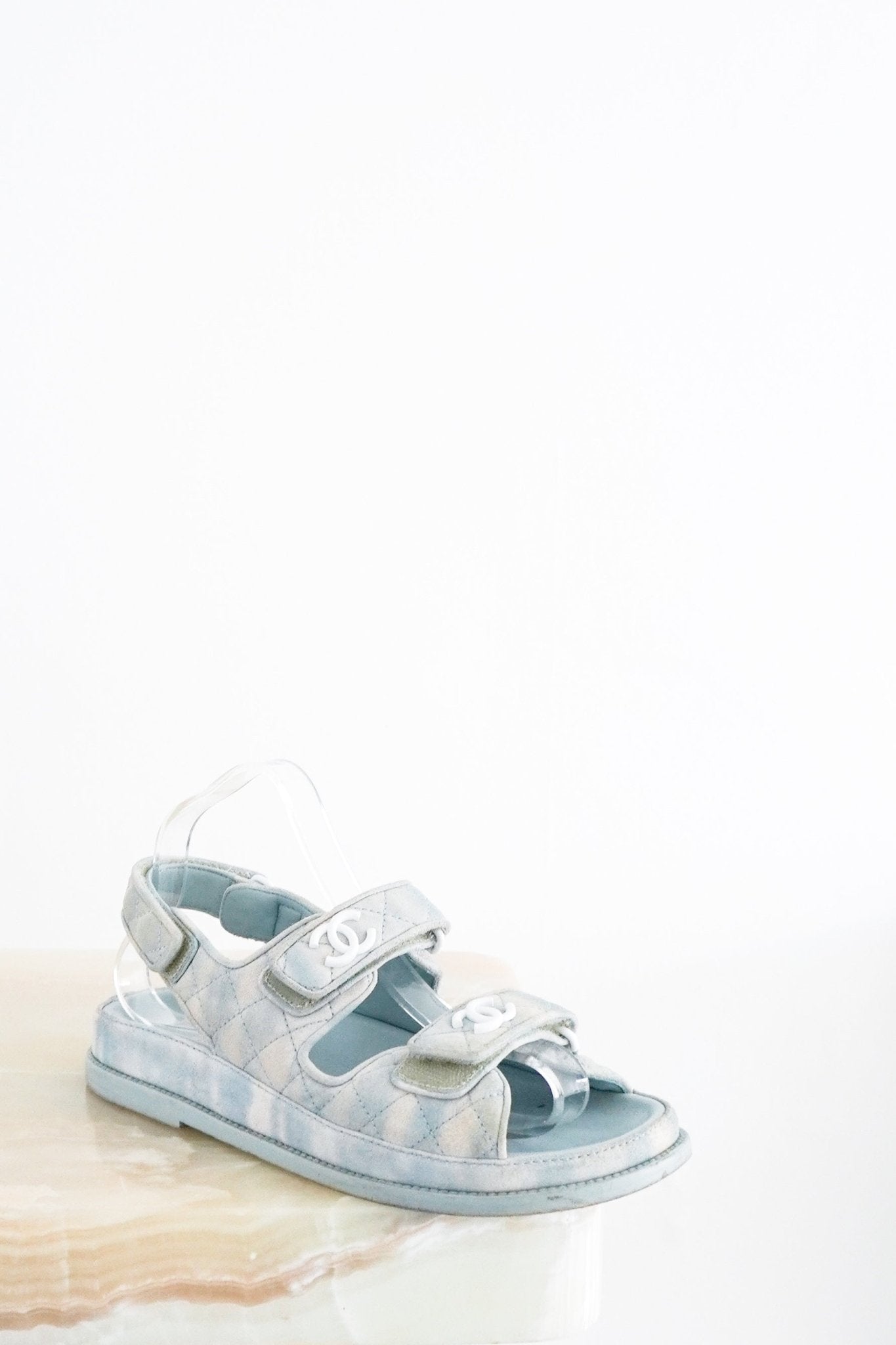 Chanel Pastel Blue and White Quilted Dad Sandals RRP £1600 | Authentic Preloved [final sale] - Reloved Again